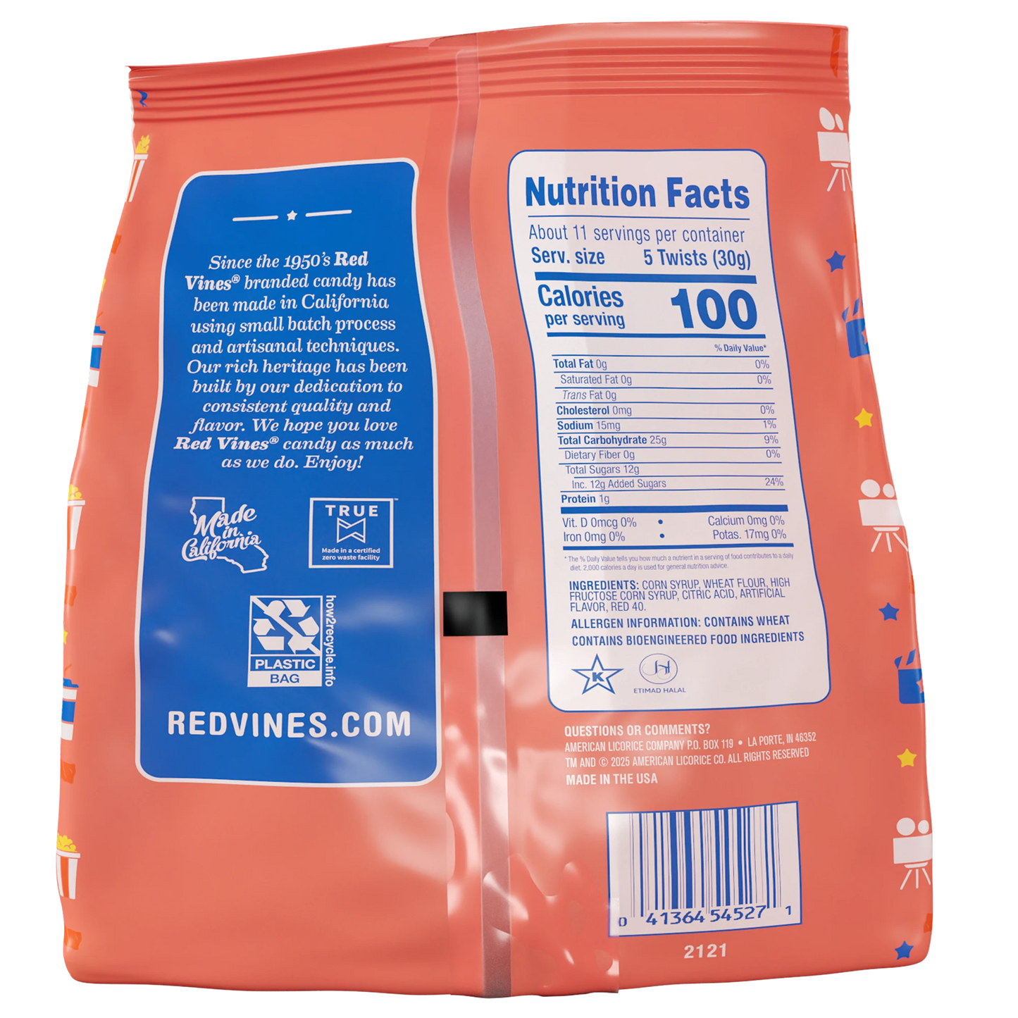 Back of Red Vines Original Red Minis 12oz Bag