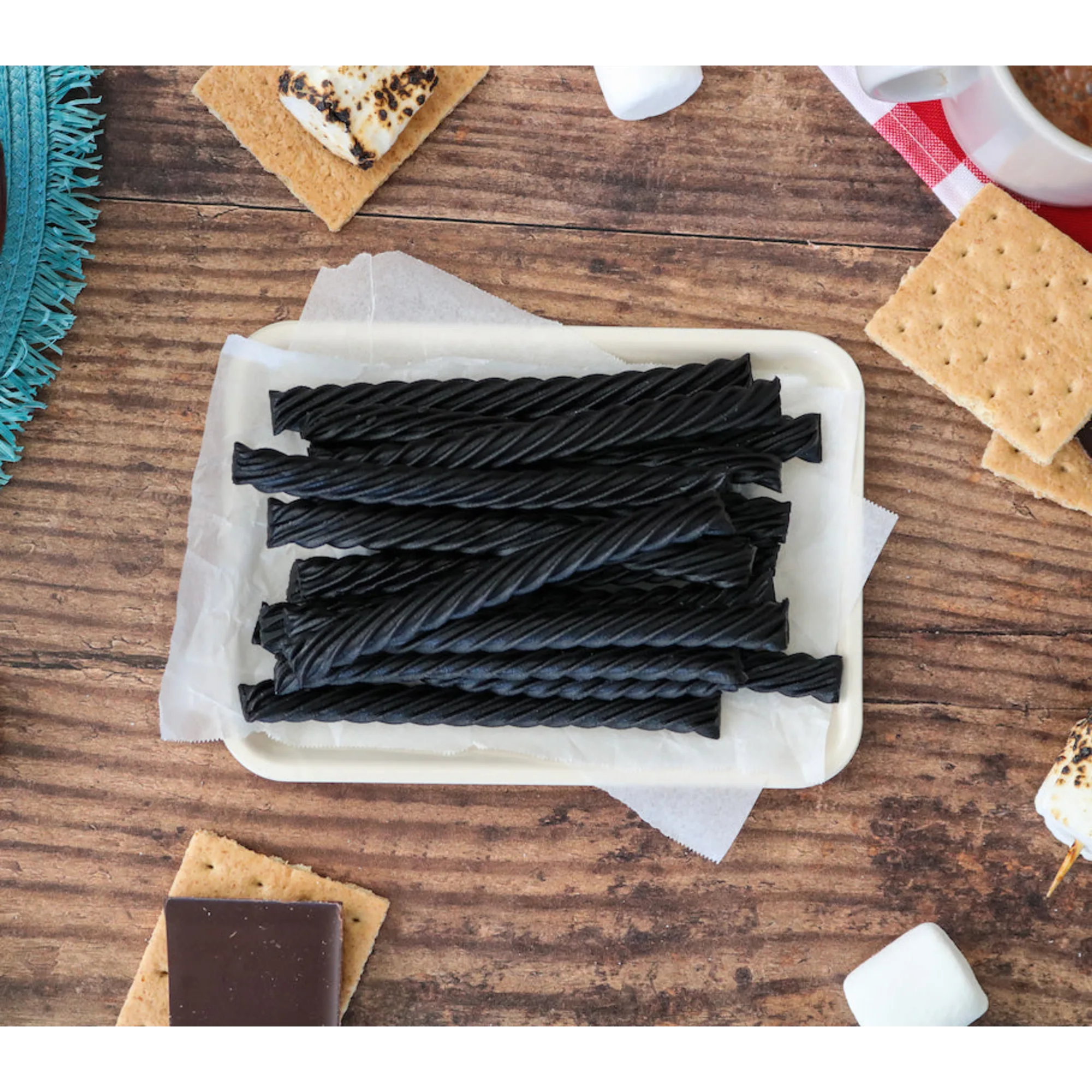 Red Vines Black Sugar Free Licorice Twists alongside s'mores supplies