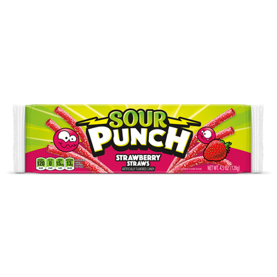 Sour Punch Strawberry Straws Front of Package - Sour Strawberry Straws - Sour Straw Candy