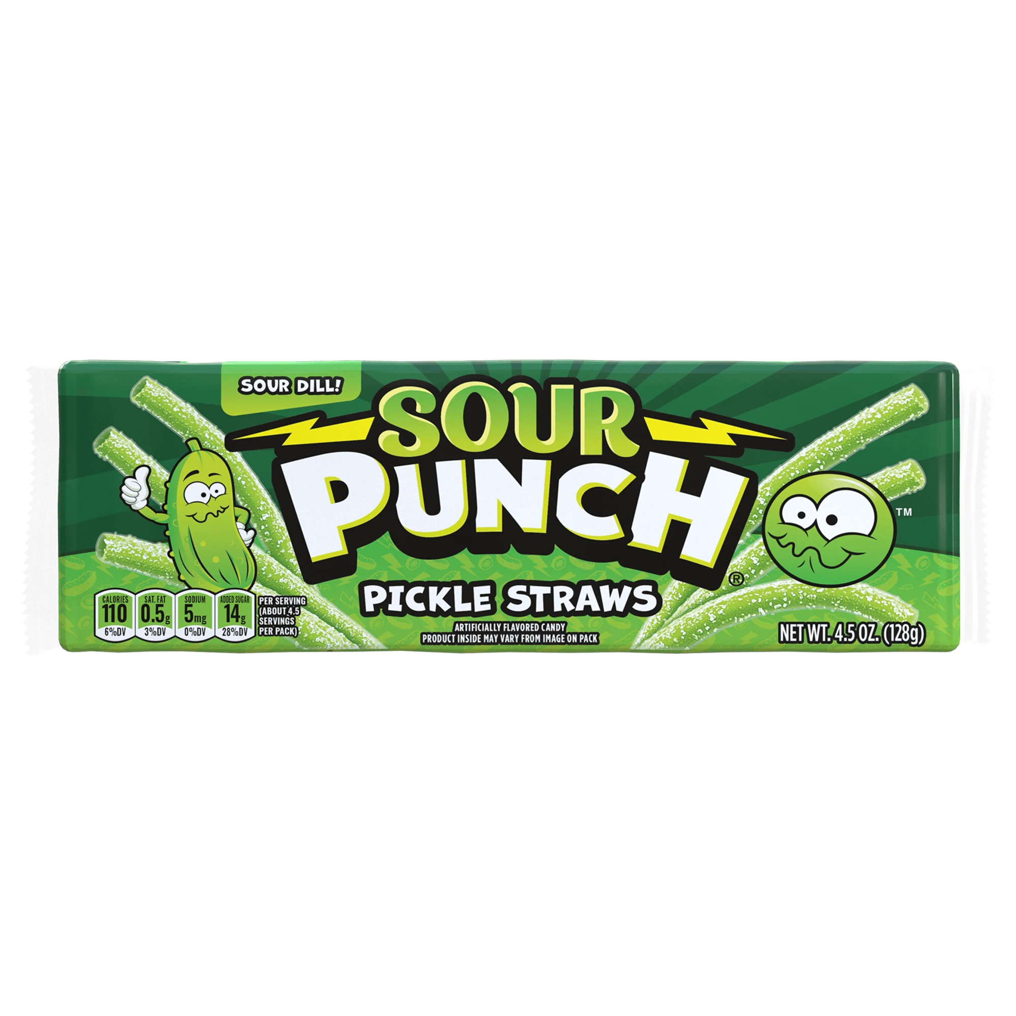 Front of Sour Punch Pickle Straws 4.5oz Novelty Candy Tray