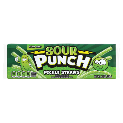 Front of Sour Punch Pickle Straws 4.5oz Novelty Candy Tray