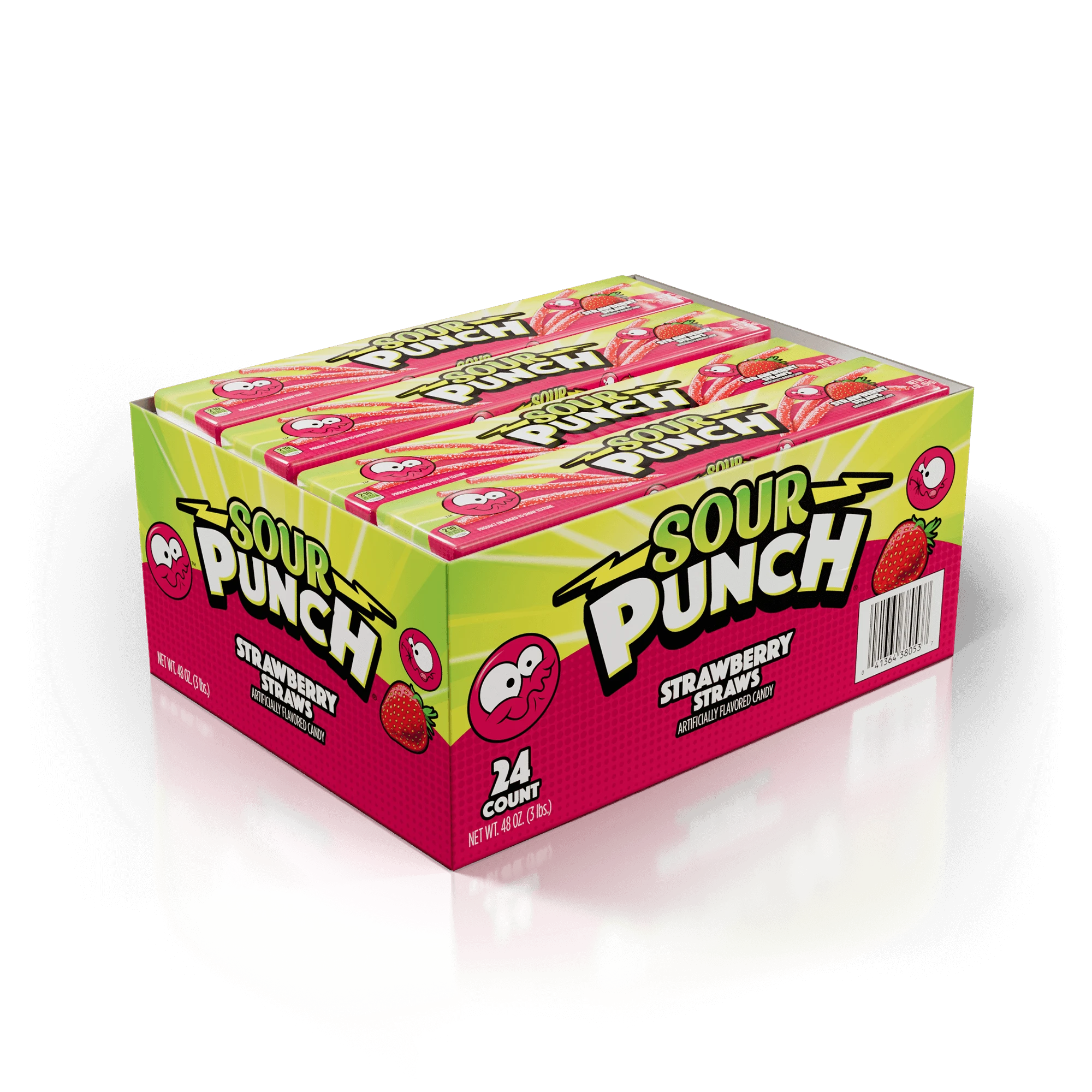 Front of Sour Punch Strawberry Candy Straws 2oz Trays Caddy