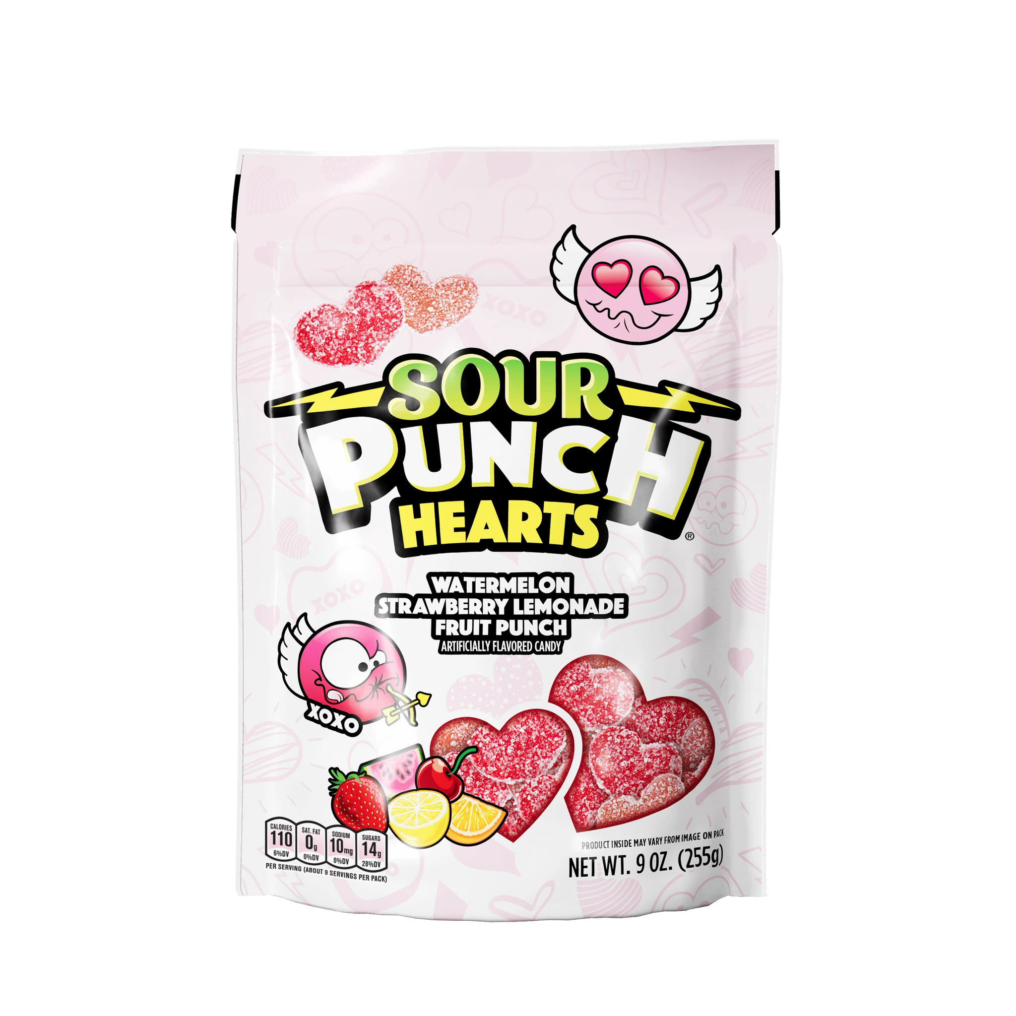 Front of Sour Punch Hearts Valentine's Day Candy 9oz Bag