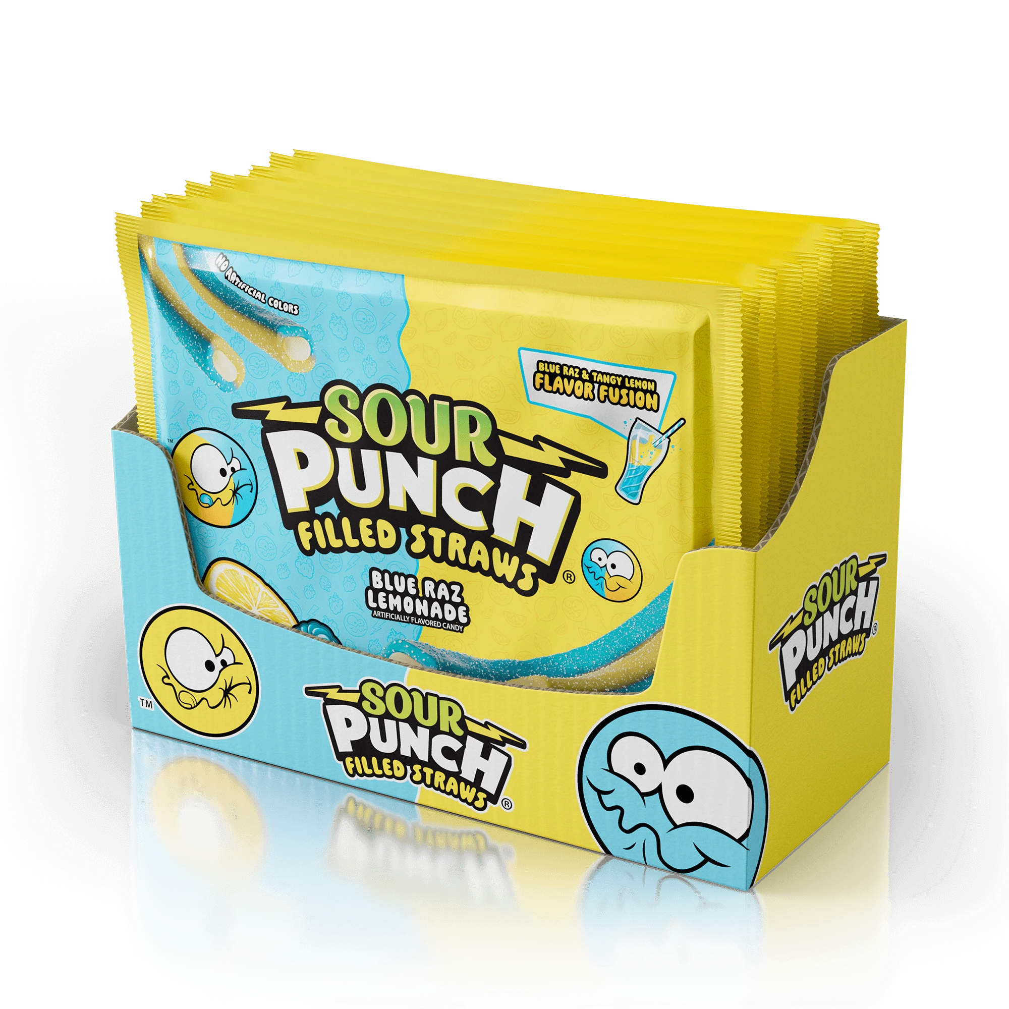 12 pack box of Sour Punch Blue Raspberry Lemonade Filled Straws