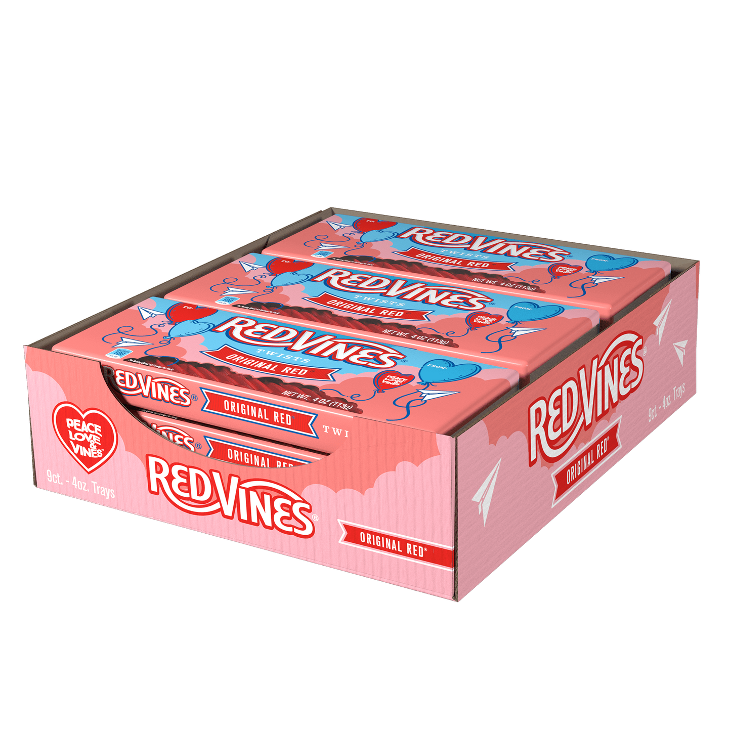 Box of 9 Red Vines Original Red Valentines Day Candy 4oz Trays