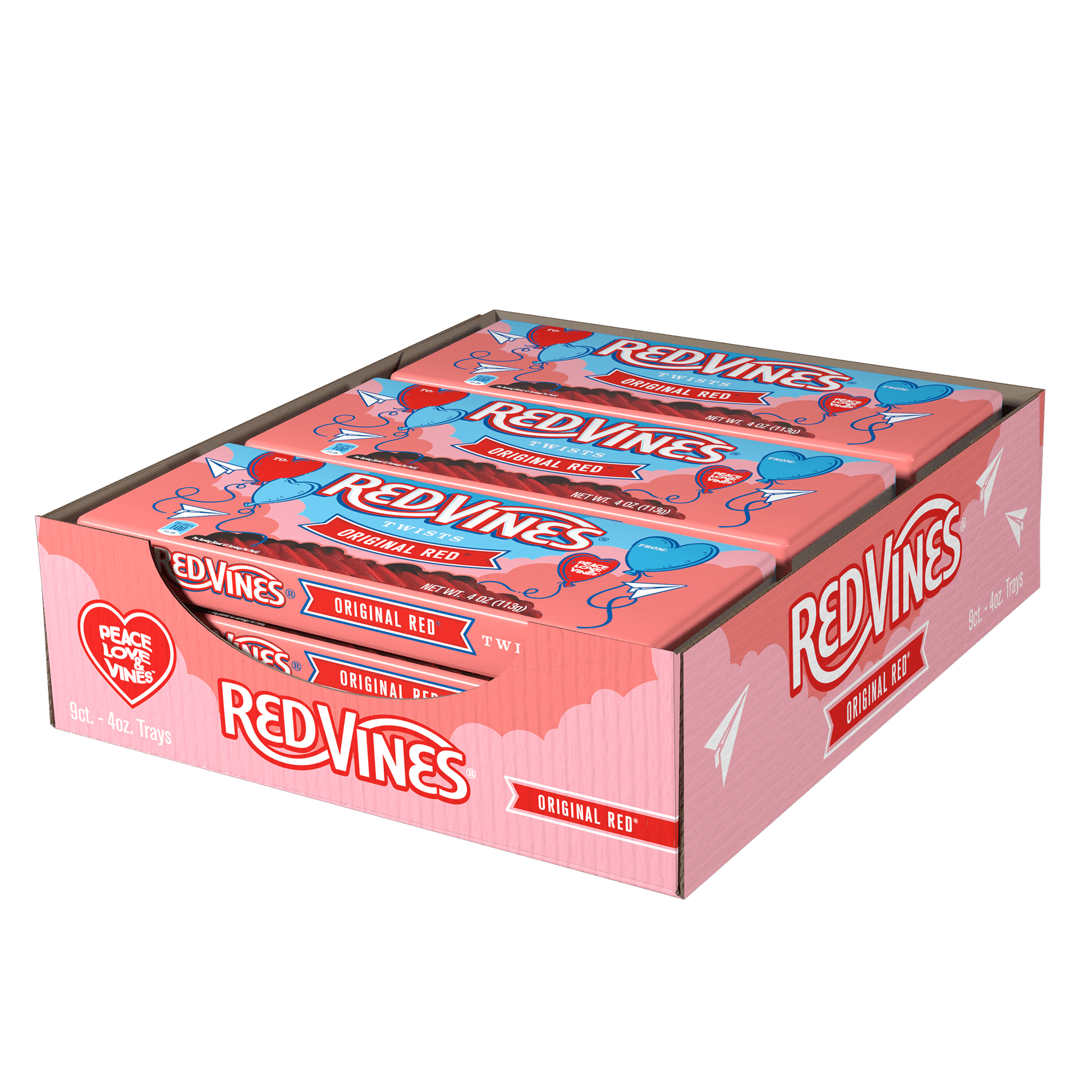 Box of 9 Red Vines Original Red Valentines Day Candy 4oz Trays