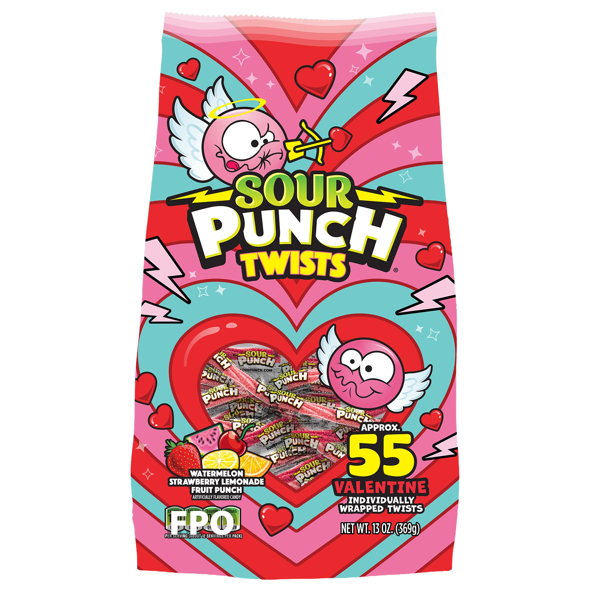 Front of Sour Punch Valentines Individually Wrapped Twists in 13oz Bag