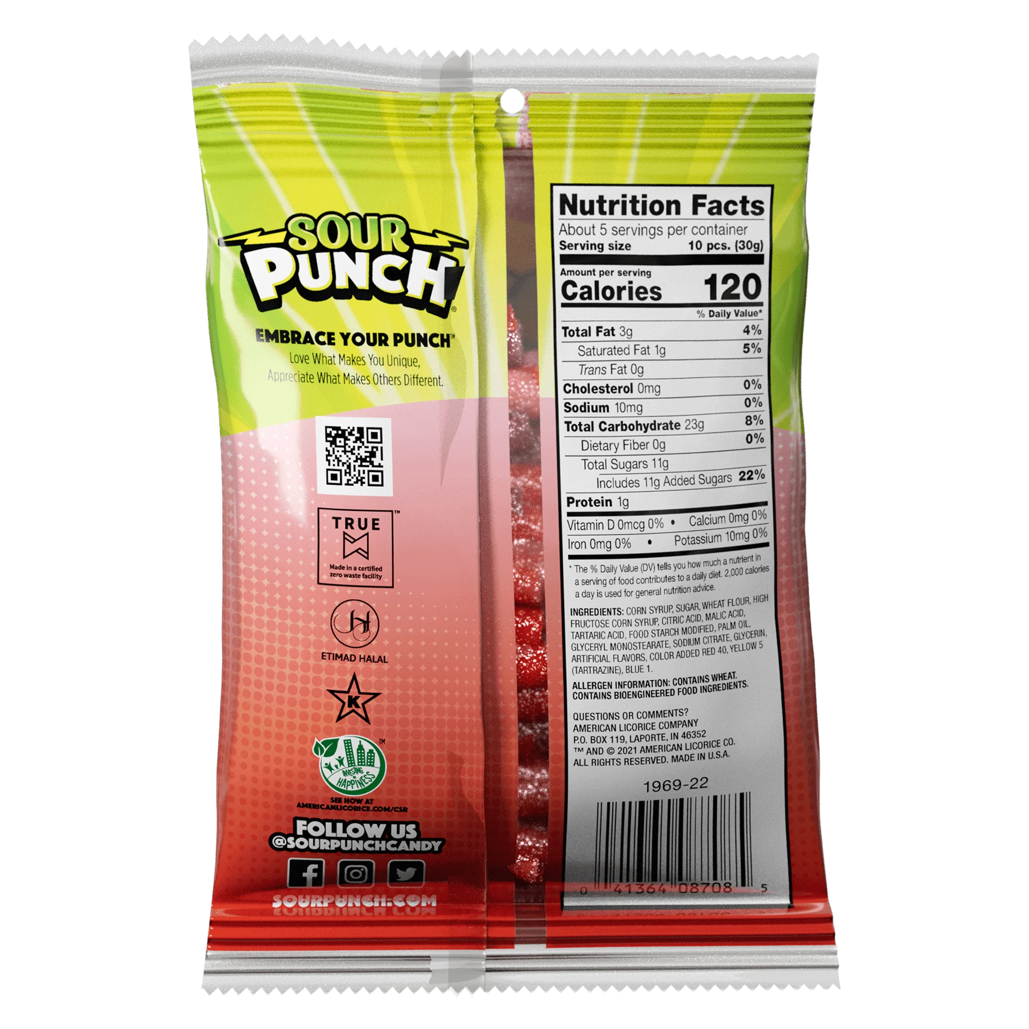 Sour Punch Rad Red Bites Back of Package - Sour Punch Red Candy