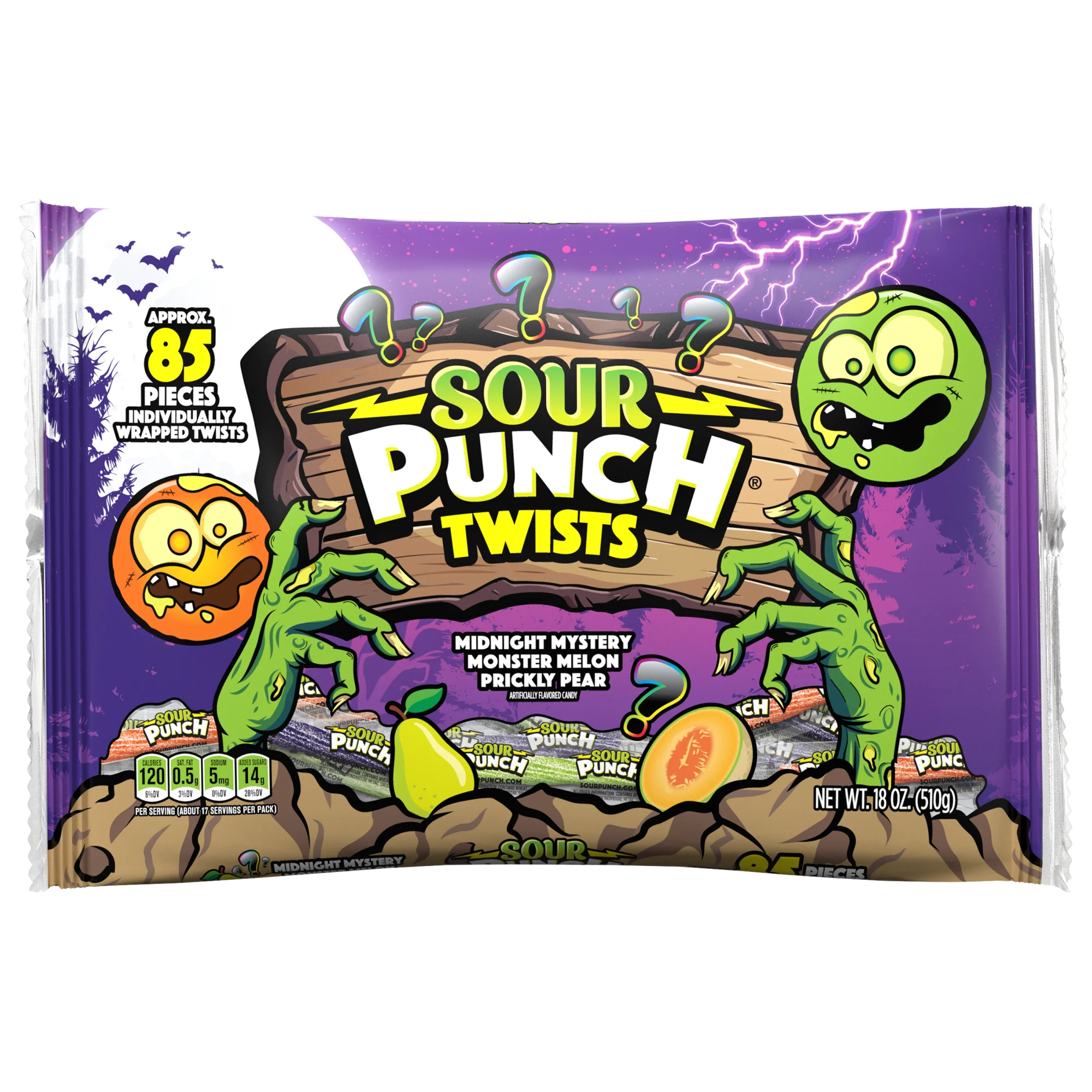 SOUR PUNCH Individually Wrapped Halloween Candy Twists - front of 18oz bag
