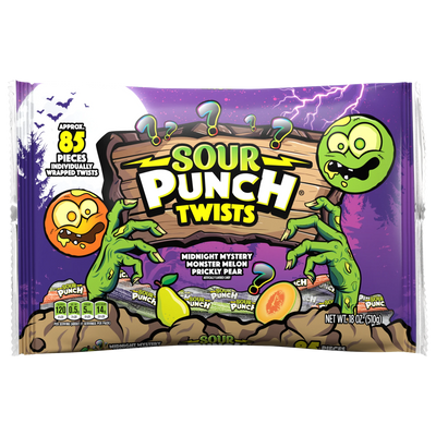 SOUR PUNCH Individually Wrapped Halloween Candy Twists - front of 18oz bag