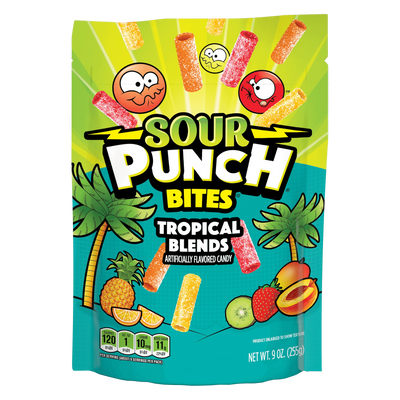 Sour Punch Bites Tropical Flavors Front of Package - Tropical Candy Bites