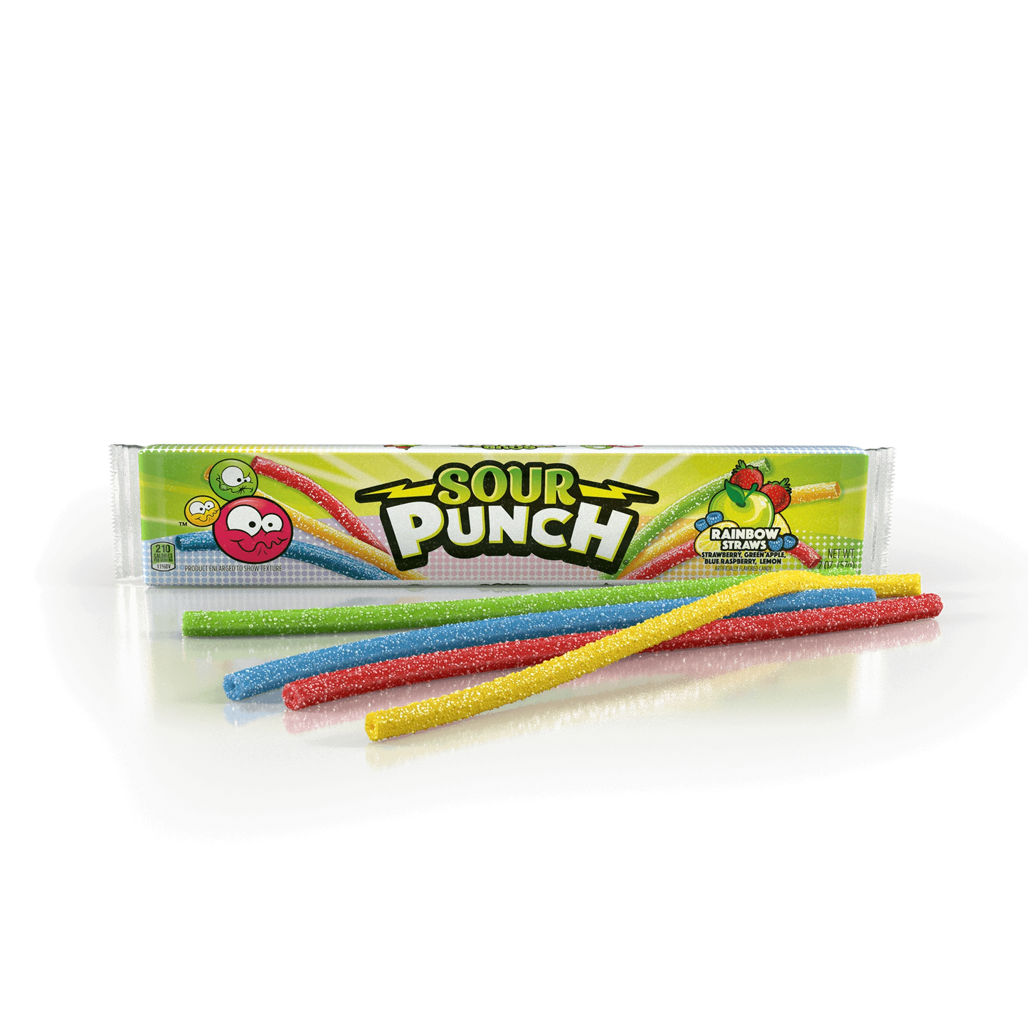 Sour Punch Rainbow Candy Straws 2oz Tray with raw candy out of pack
