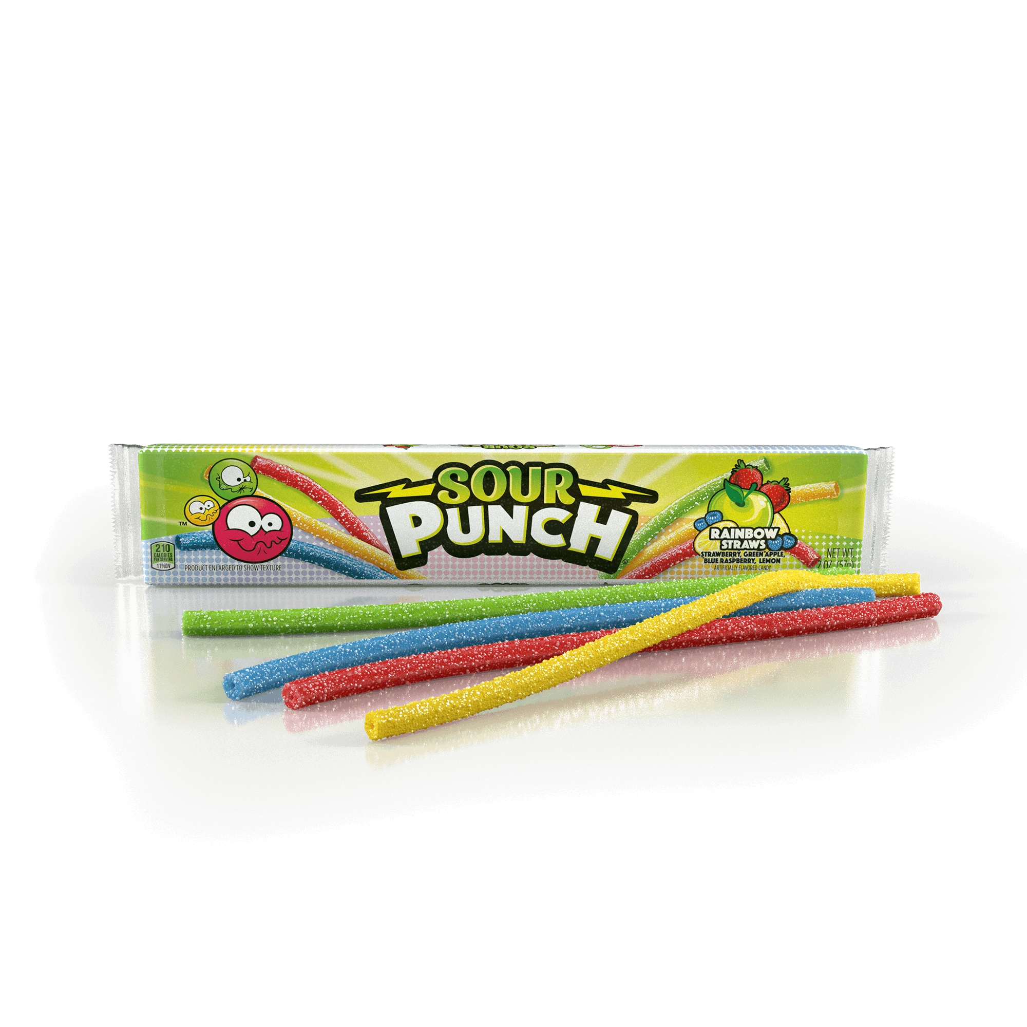 Sour Punch Rainbow Candy Straws 2oz Tray with raw candy out of pack

