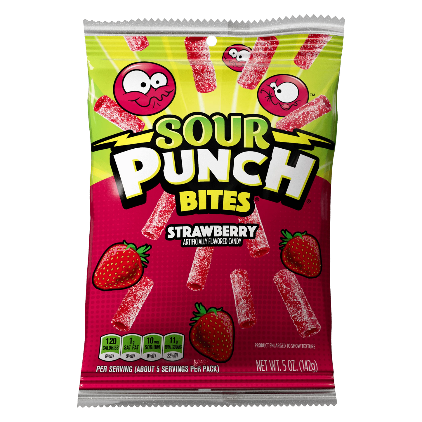 Front of Sour Punch Strawberry Bites Bag - Sour Strawberry Bites Candy