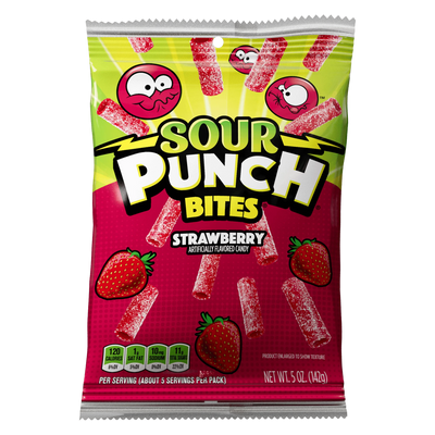 Front of Sour Punch Strawberry Bites Bag - Sour Strawberry Bites Candy