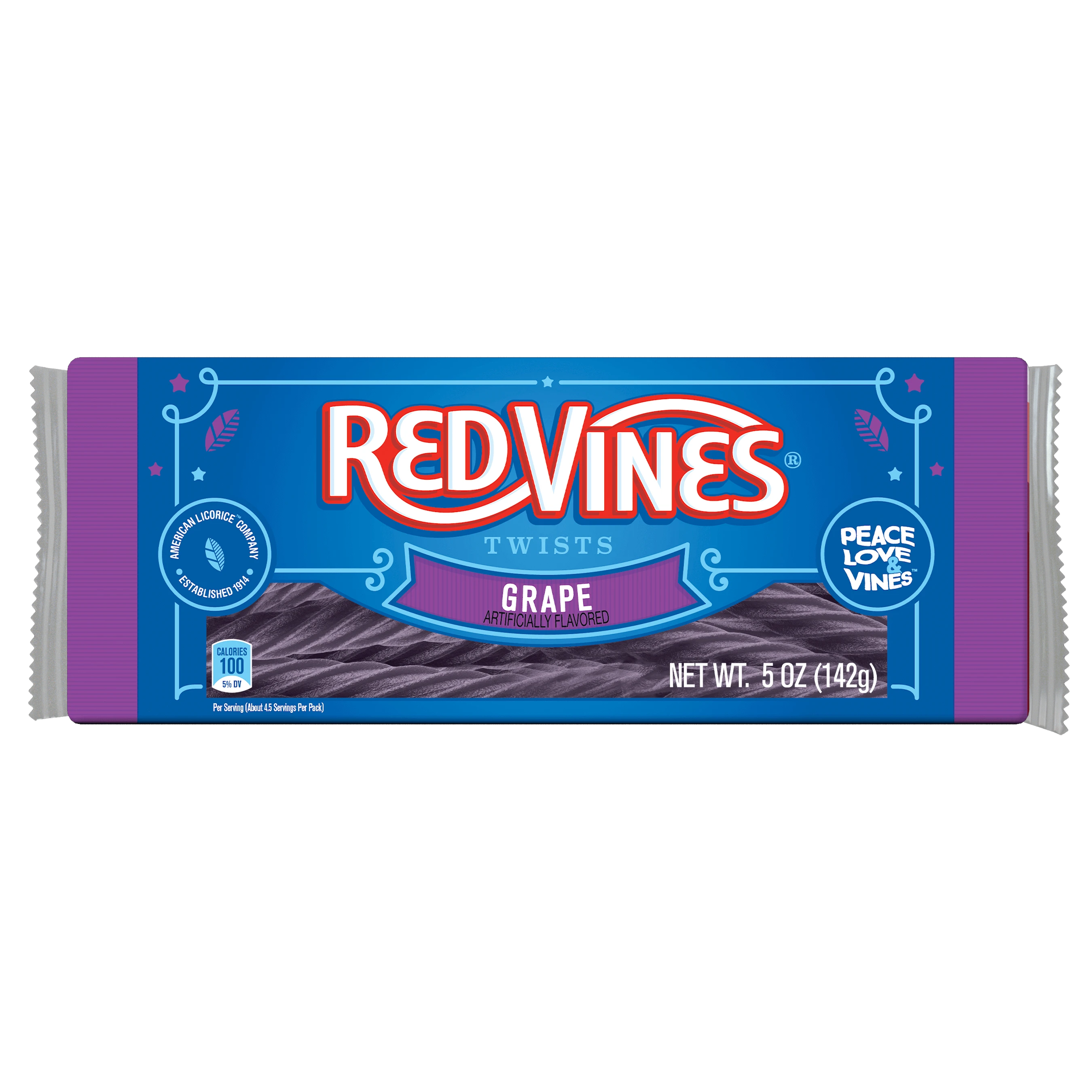 Front of RED VINES Grape Licorice Twists 5oz tray