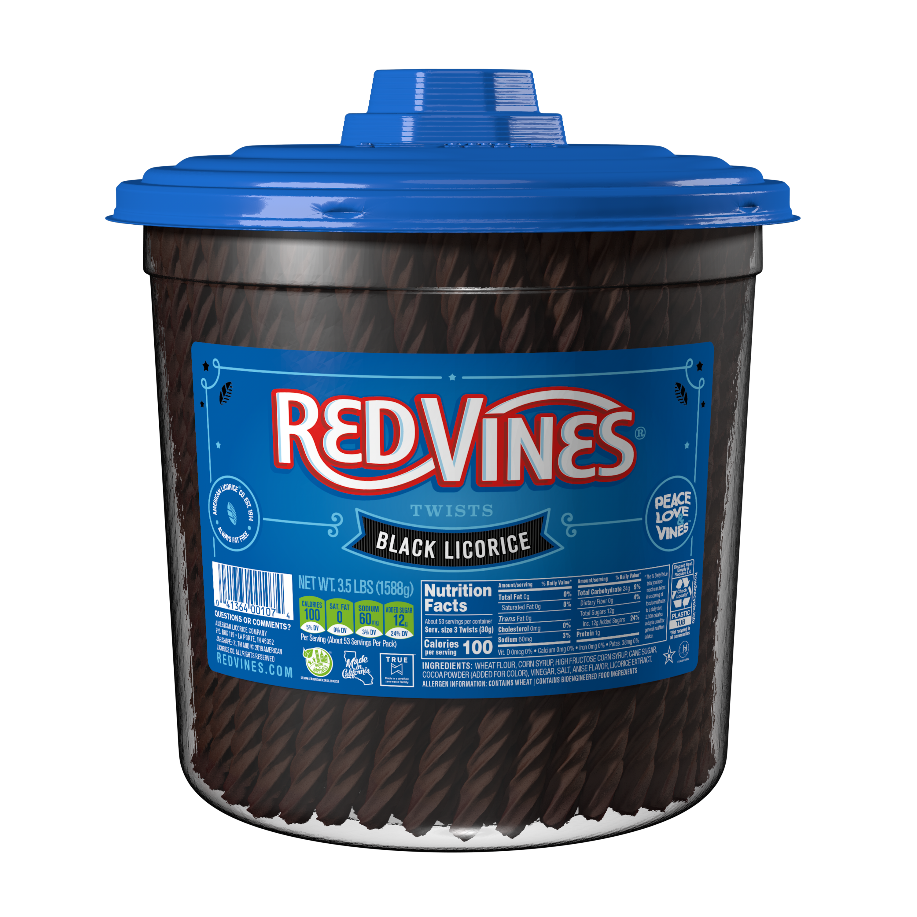 Front of RED VINES  Black Licorice 3.5 Pound Jar