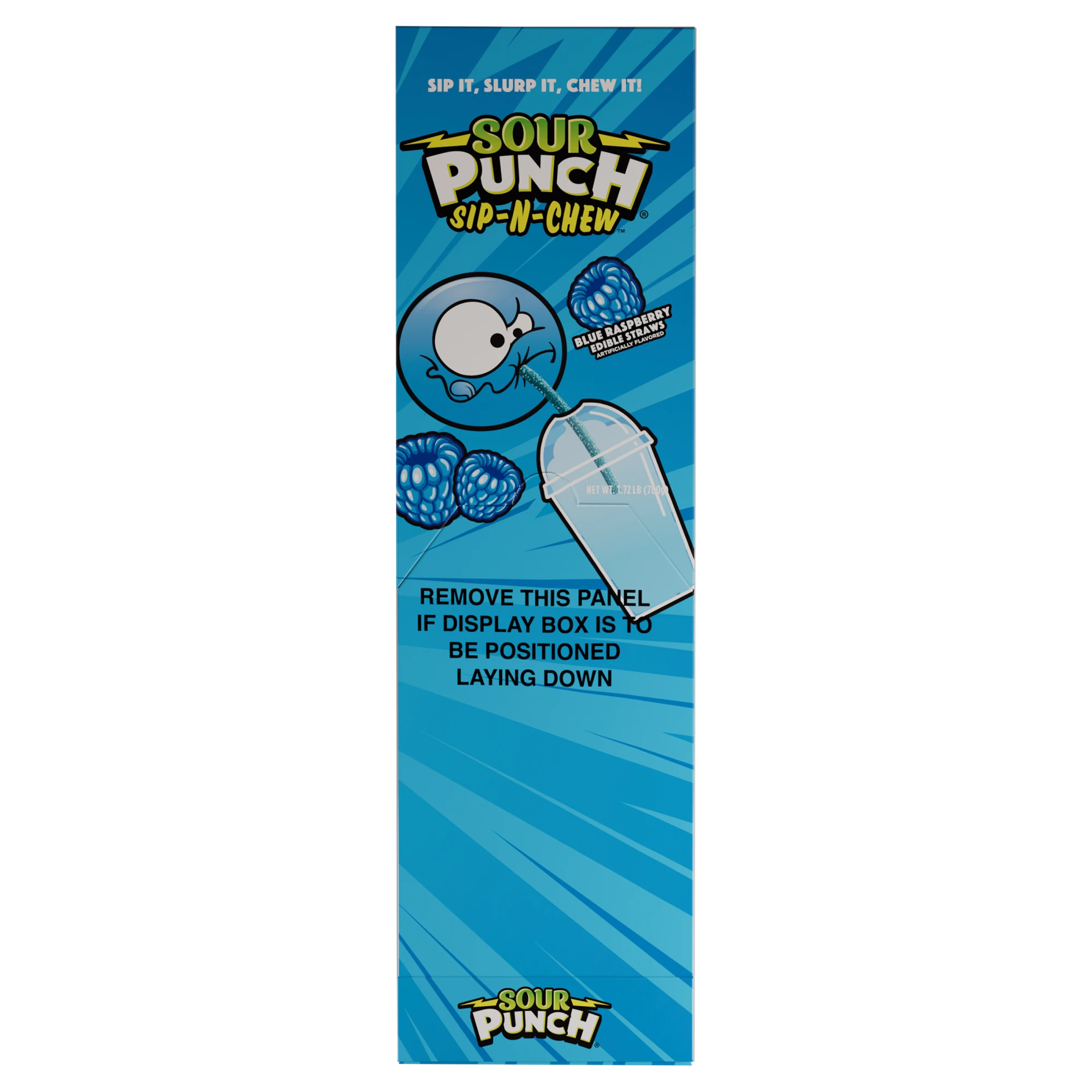 Back of Sour Punch Blue Raspberry Sip-N-Chew Straws 30-Count Caddy