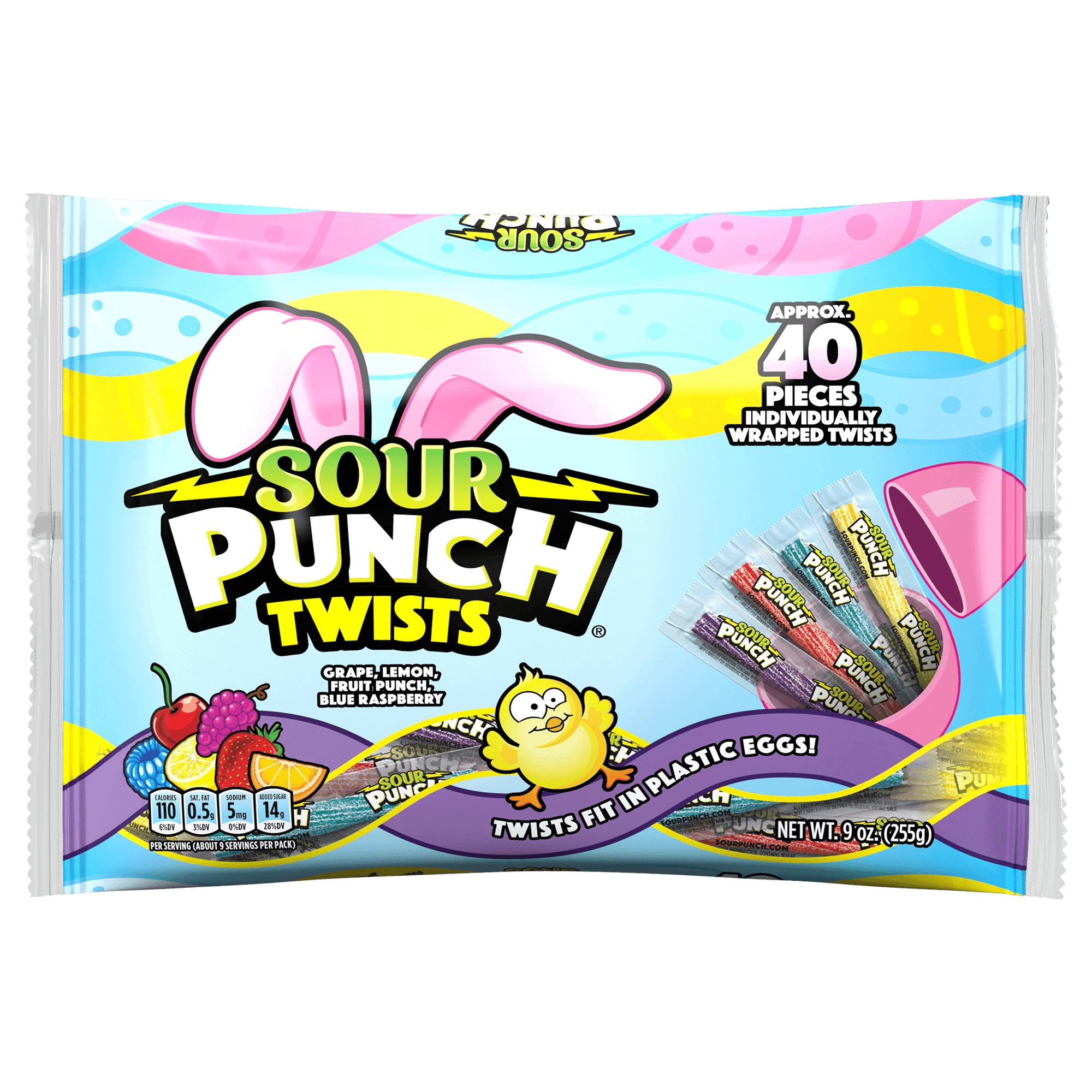 SOUR PUNCH Individually Wrapped Easter Candy Twists front of 9oz bag