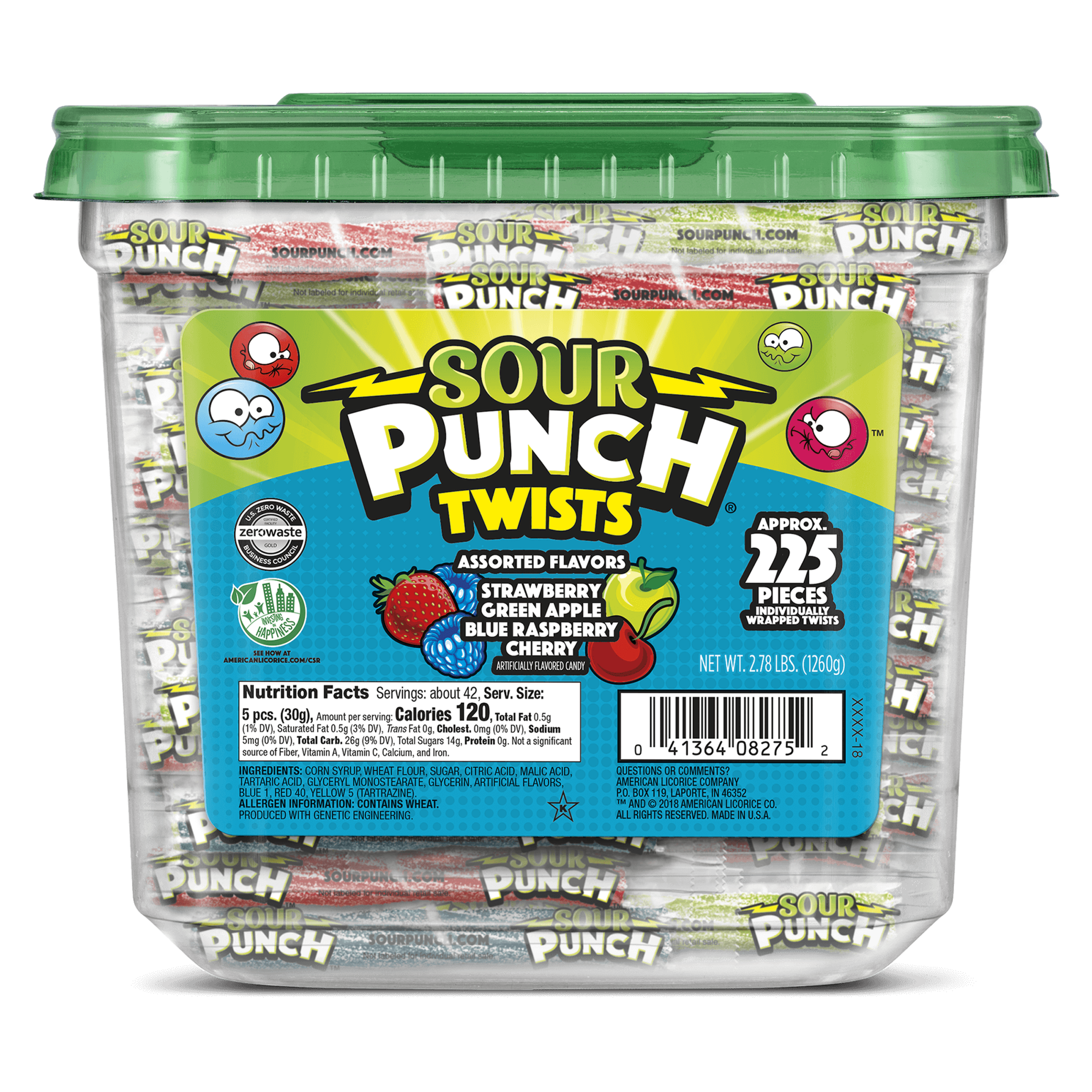 Sour Punch Approximately 210 Individually Wrapped Twists Front of Jar - Sour Twists Candy