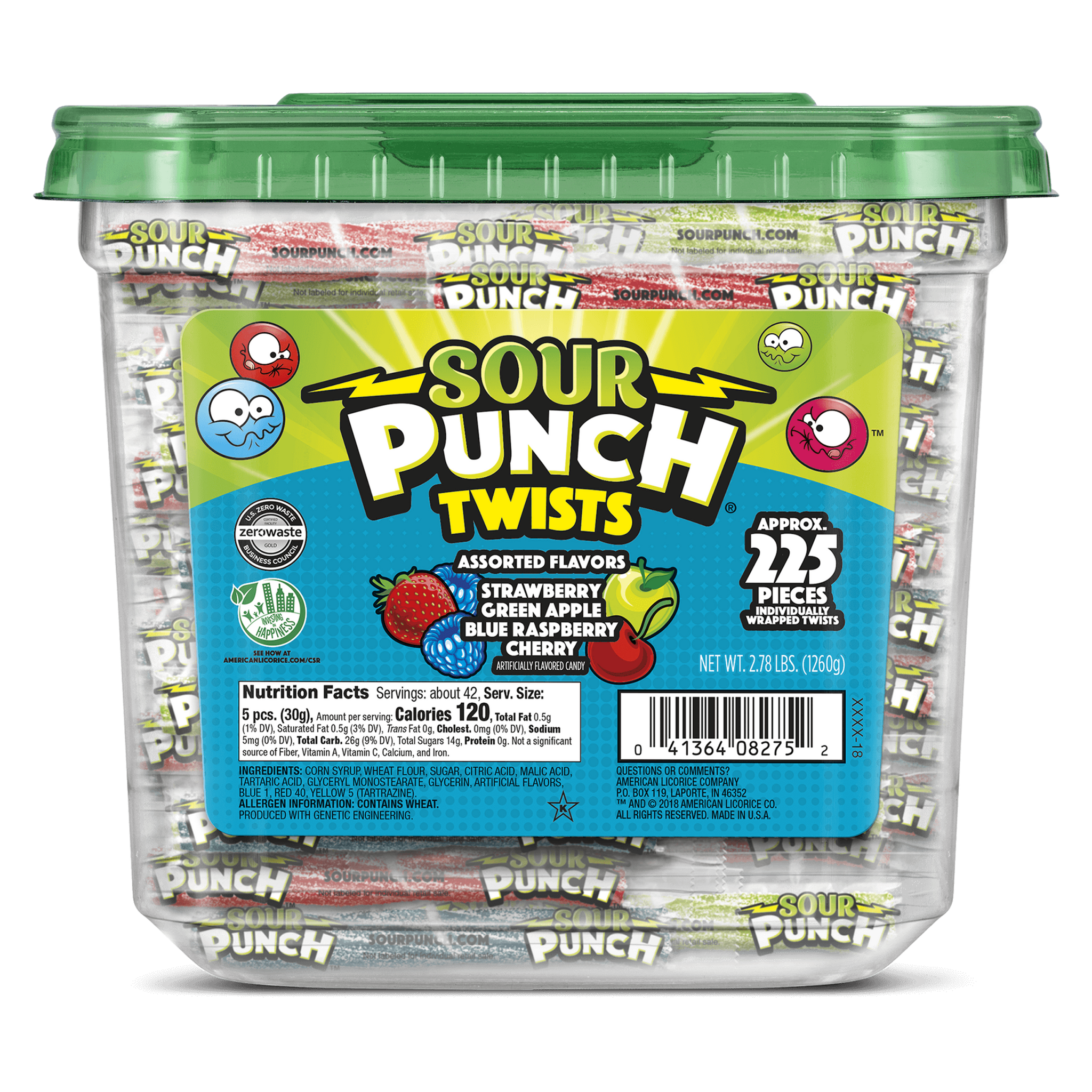 Sour Punch Approximately 210 Individually Wrapped Twists Front of Jar - Sour Twists Candy