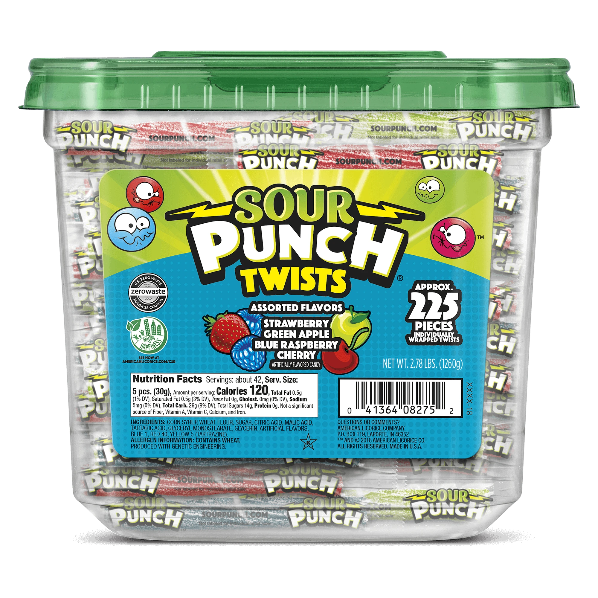 Sour Punch Approximately 210 Individually Wrapped Twists Front of Jar - Sour Twists Candy