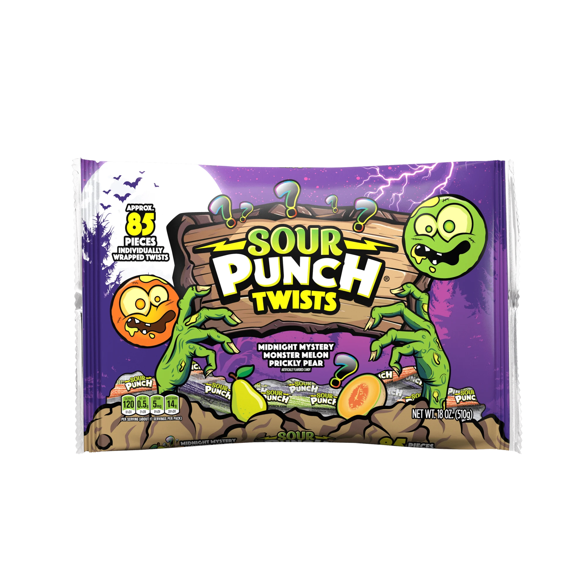 SOUR PUNCH Individually Wrapped Halloween Candy Twists - front of 18oz bag