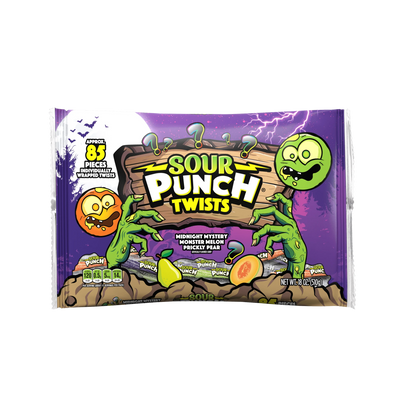 SOUR PUNCH Individually Wrapped Halloween Candy Twists - front of 18oz bag