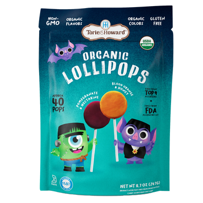 Organic Halloween Candy Lollipops by Torie & Howard - Front of 8.7oz Bag