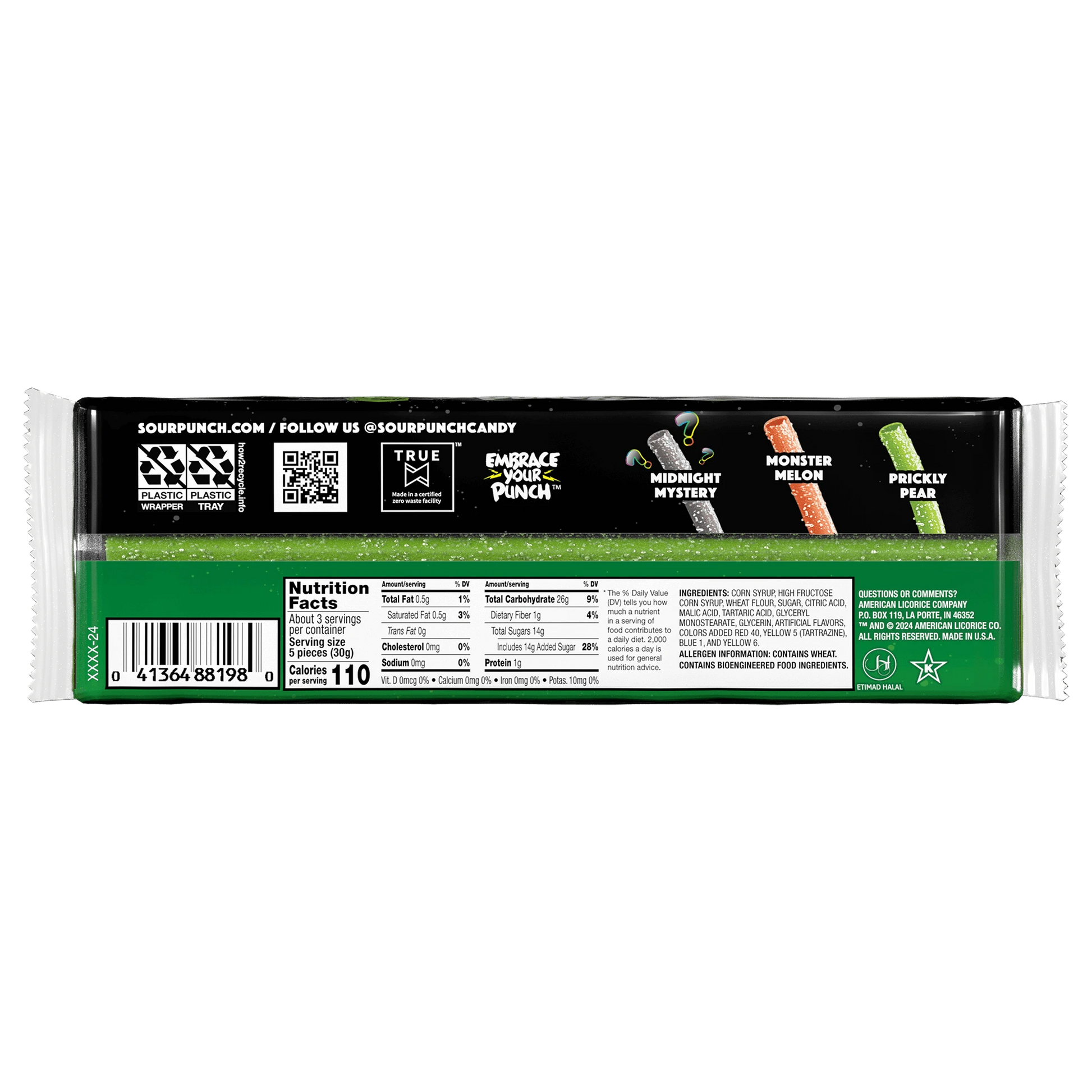 SOUR PUNCH Spooky Straws Halloween Candy - back of 3.2oz pack