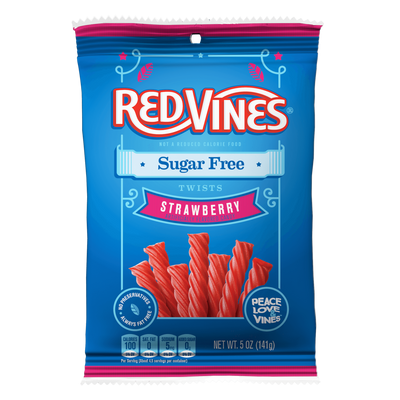 Front of RED VINES Sugar Free Strawberry Licorice Twists 5oz bag