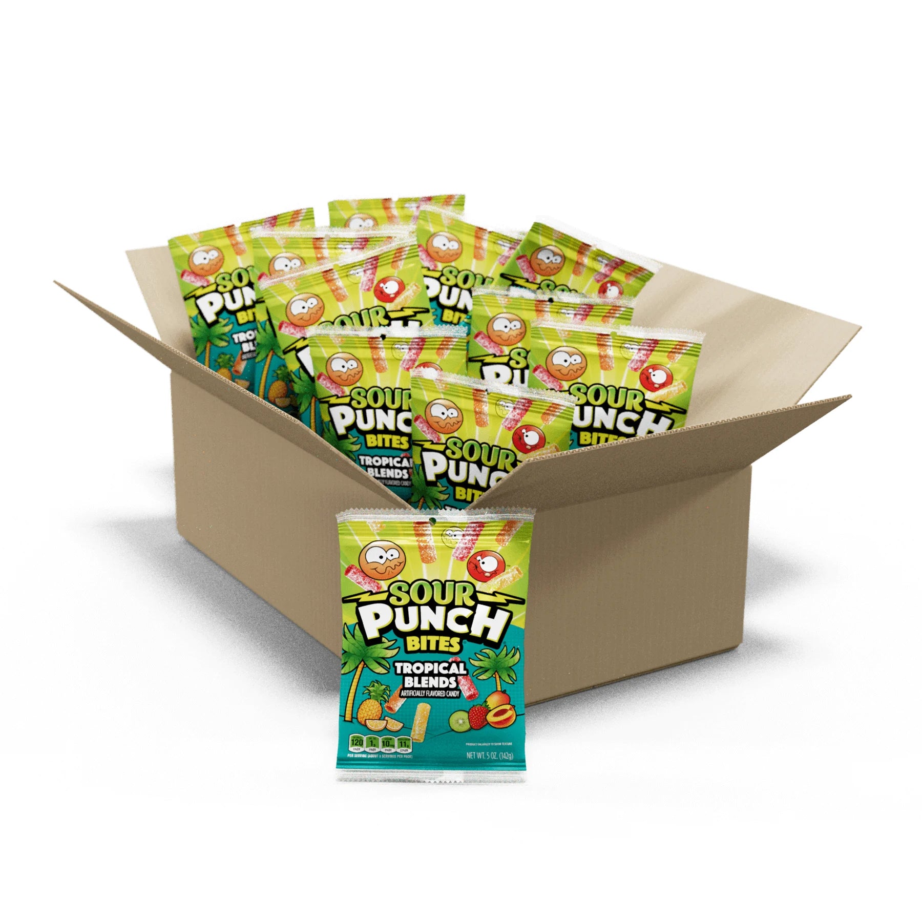 12 Count box of Sour Punch Bites Tropical Blends Candy 5oz bags