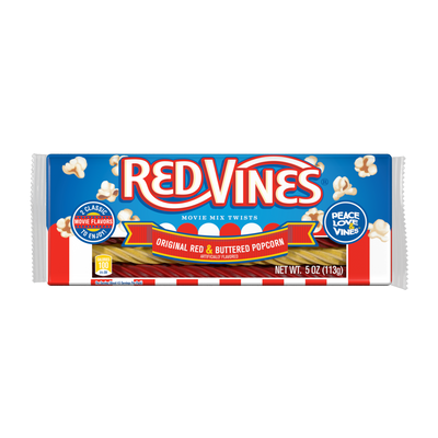 Front of Red Vines Buttered Popcorn & Original Red Twists 5oz Tray