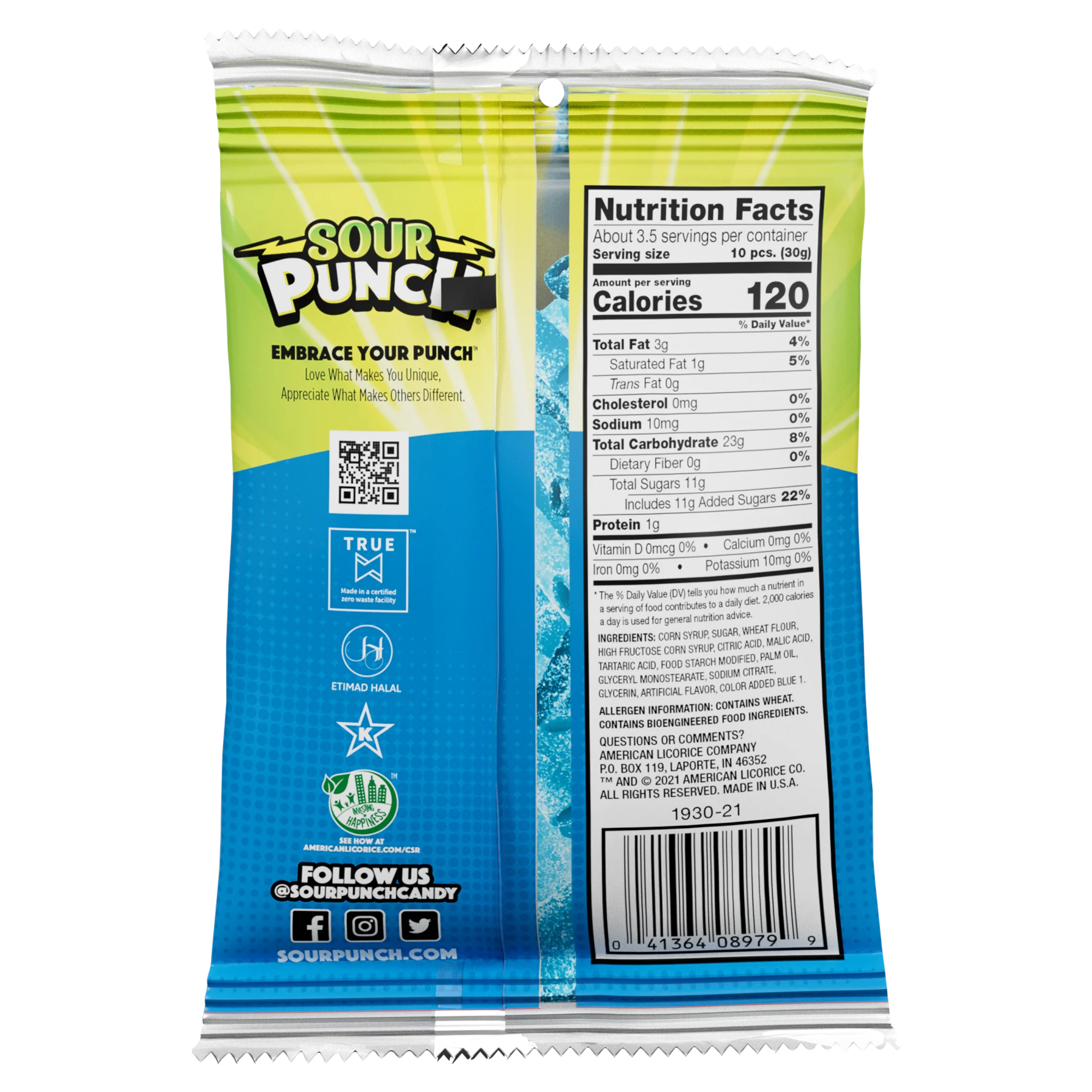 Sour Punch Blue Raspberry Bites, 3.7oz Bag