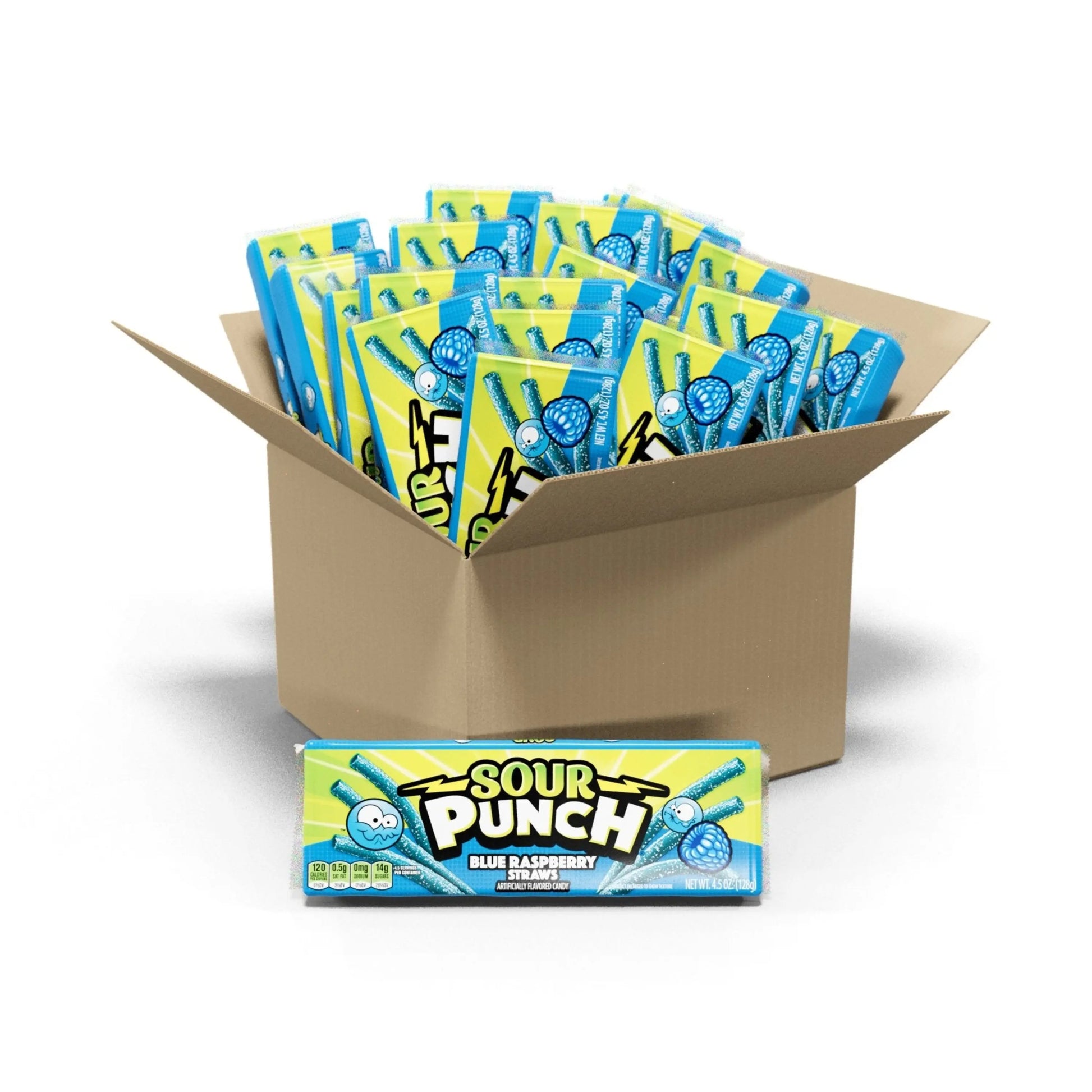 24 Count box of Sour Punch Blue Raspberry Straws Candy 4.5oz Trays