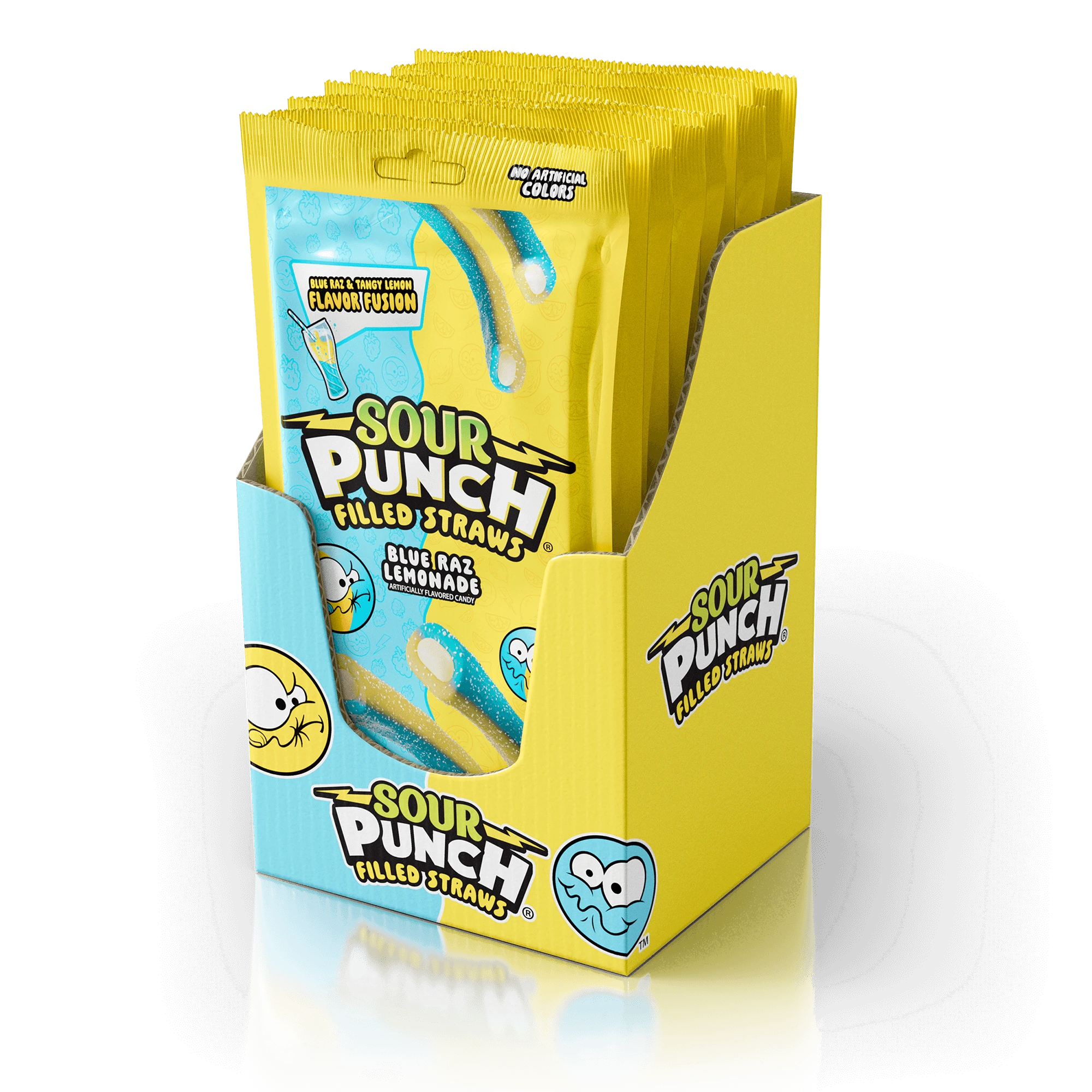 12 pack box of Sour Punch Blue Raspberry Lemonade Filled Straws