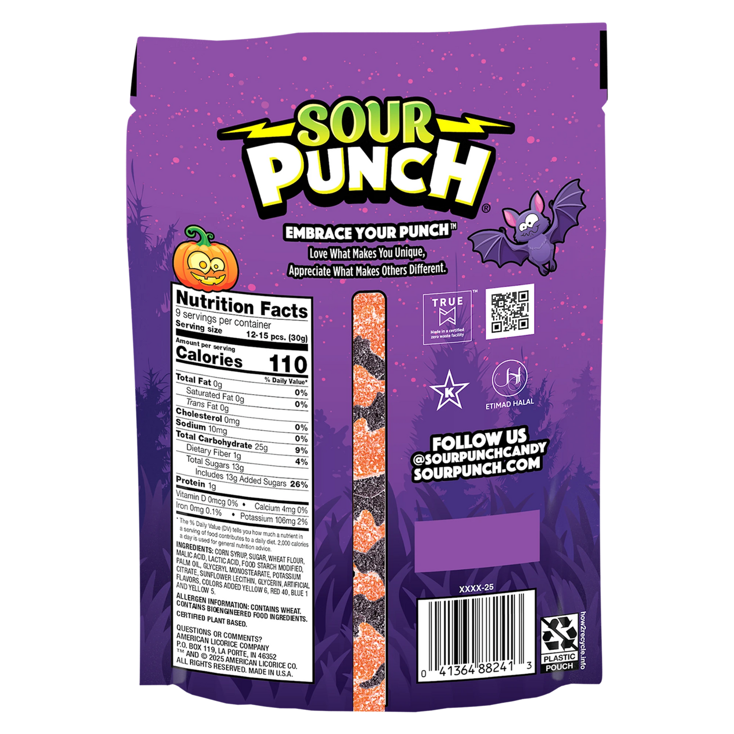 Sour Punch Bats & Pumpkins Halloween Candy, 9oz Bag
