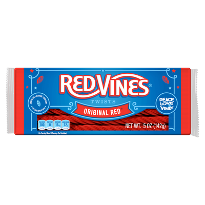 RED VINES Original Red Licorice Twists, front of 5oz tray