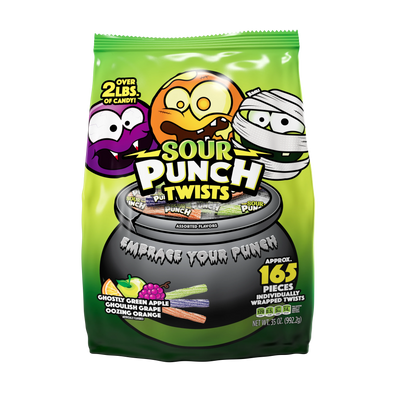 SOUR PUNCH Individually Wrapped Halloween Candy Twists - front of 35oz bag