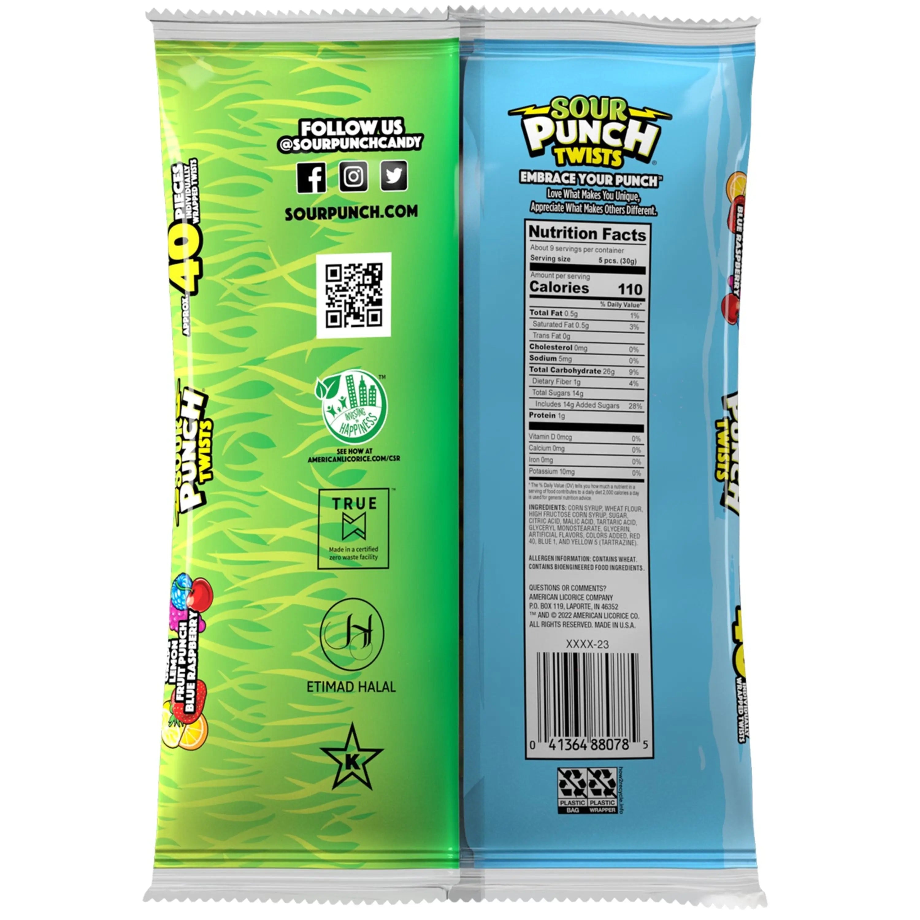 SOUR PUNCH Individually Wrapped Easter Candy Twists back of 9oz bag
