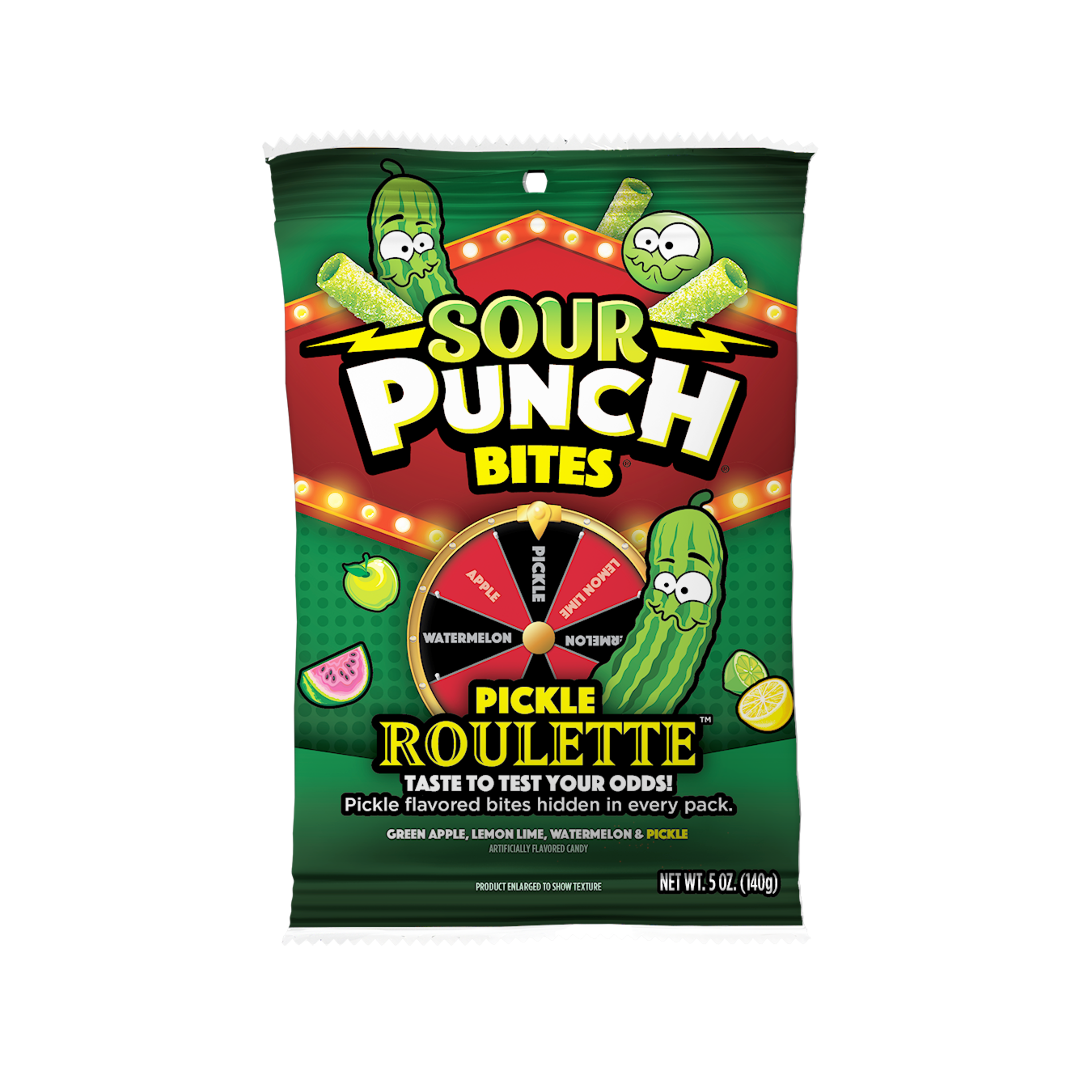 SOUR PUNCH Pickle Roulette Bites - Pickle Candy Bites - Front of Pack