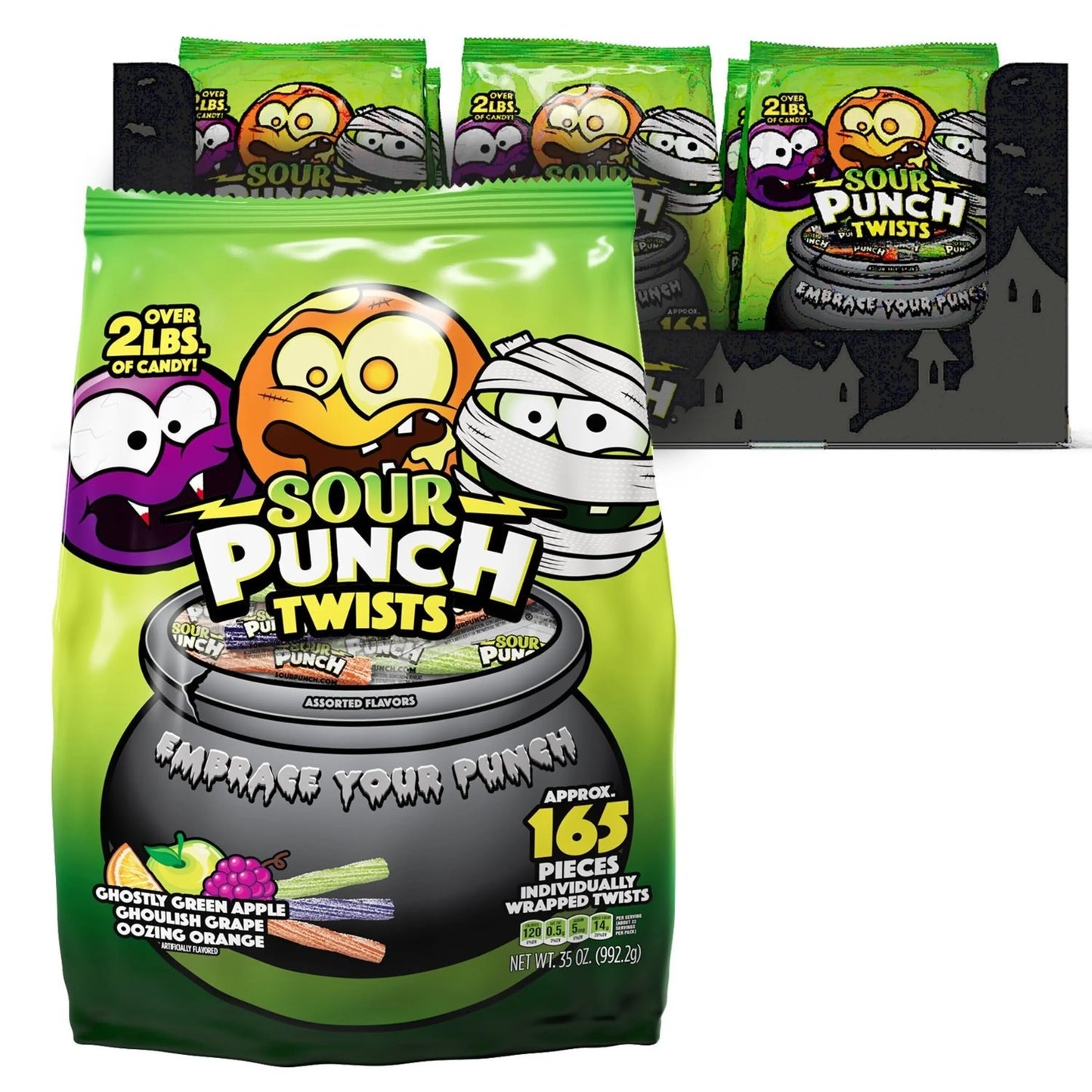 Sour Punch Twists Individually Wrapped Halloween Candy, 35oz Bag