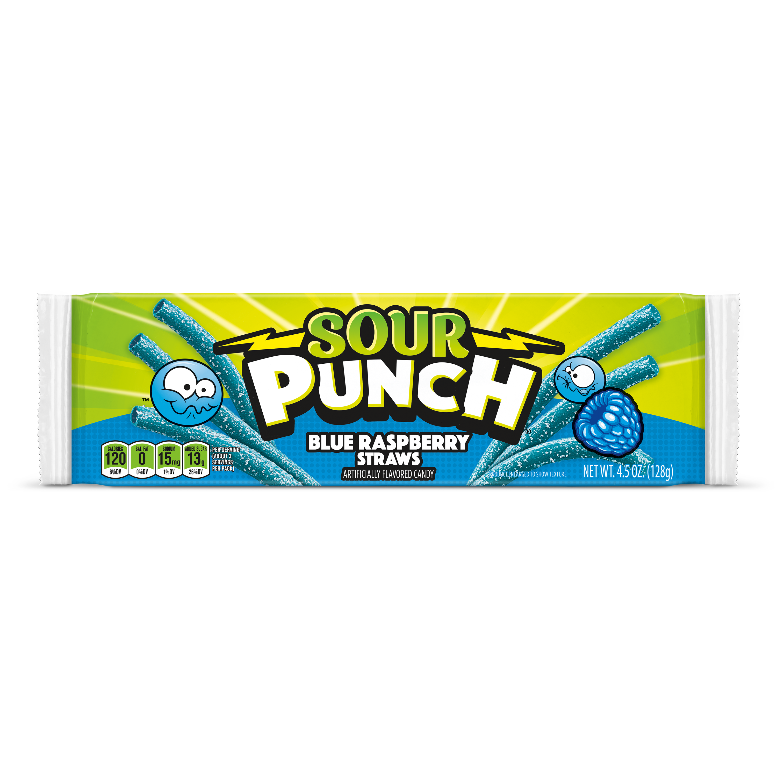 Sour Punch Blue Raspberry Straws Front of Pack - Blue Sour Straws - Blue Raspberry Sour Straws Candy