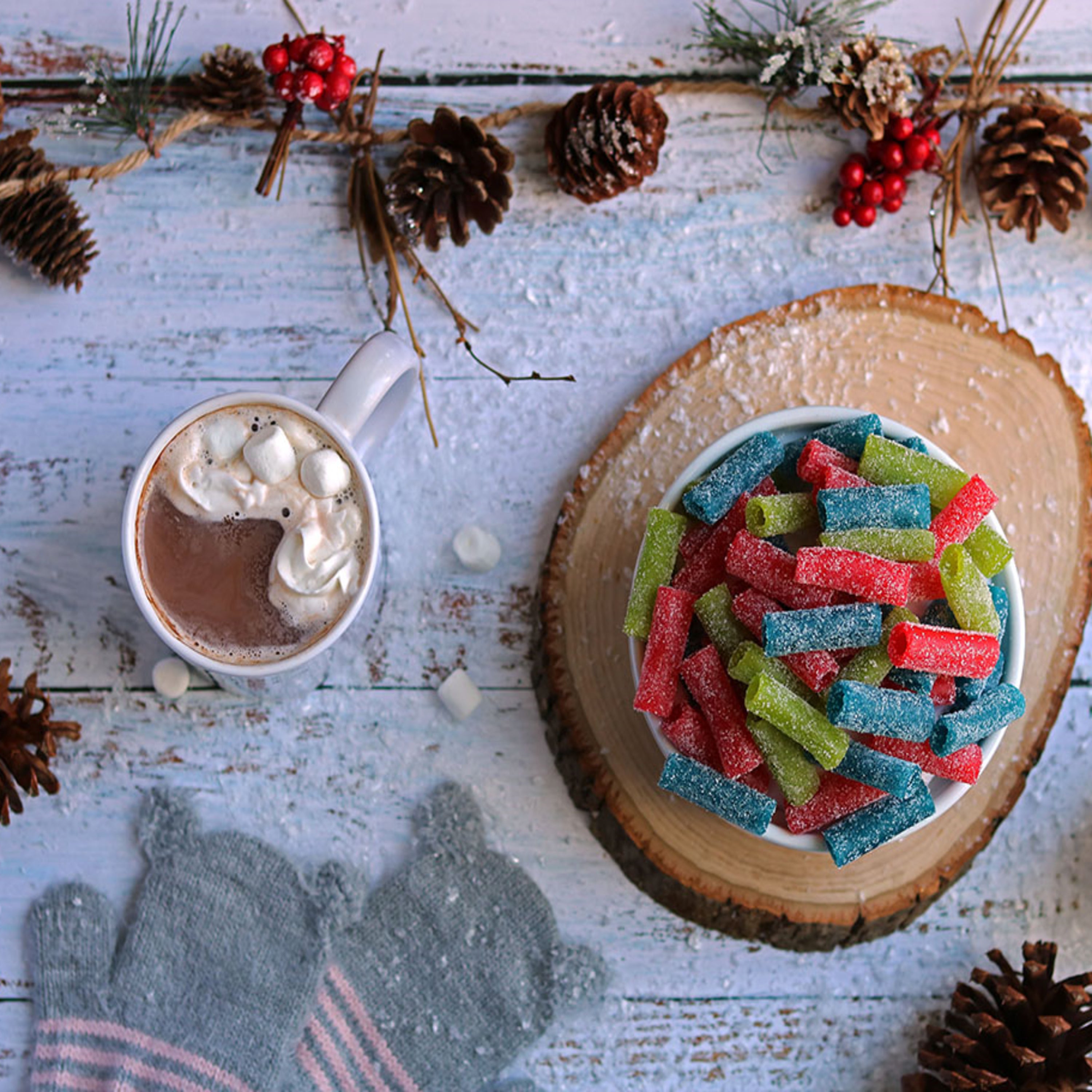 SOUR PUNCH Assorted Sour Candy Bites with hot cocoa