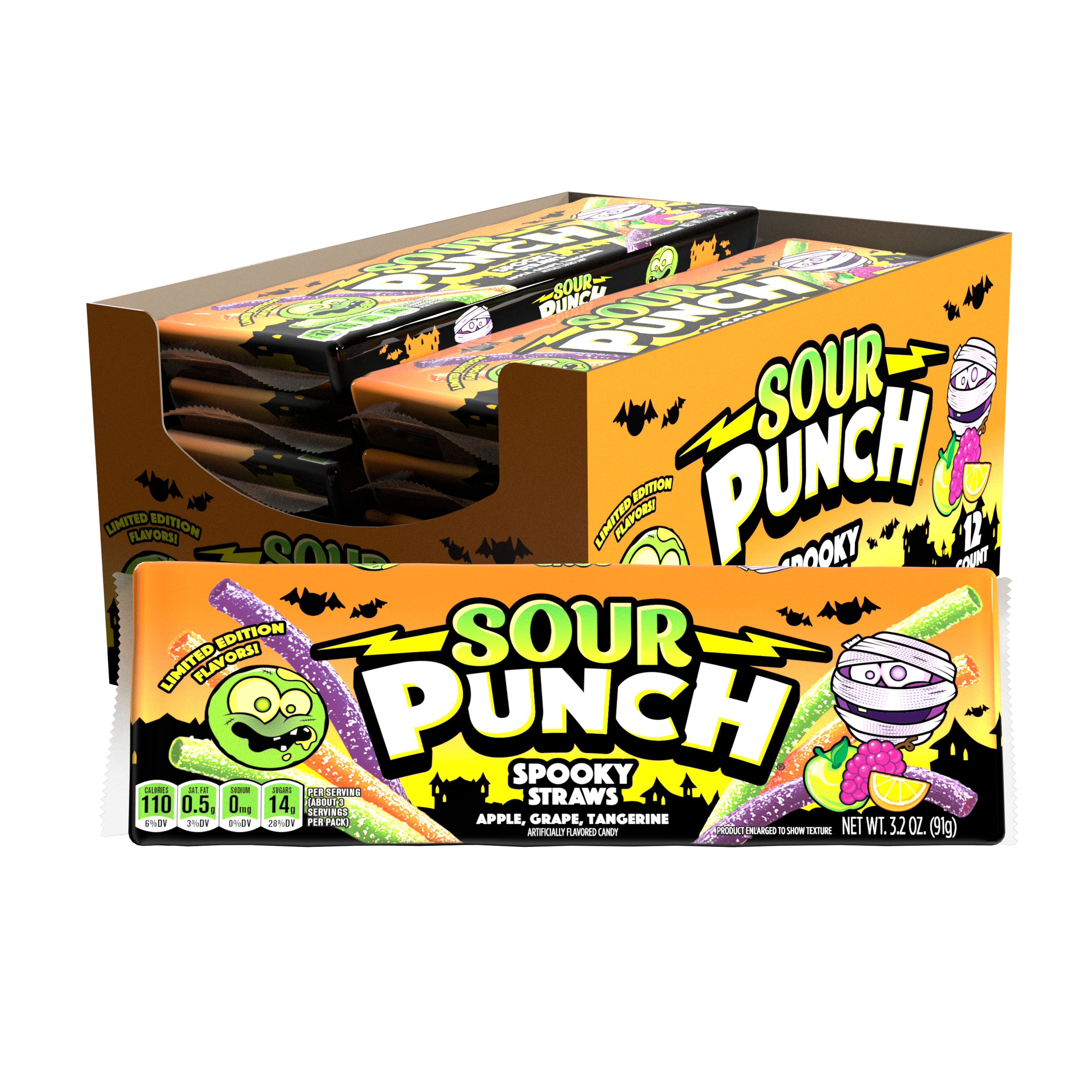 12-Pack of SOUR PUNCH Spooky Straws Halloween Candy Trays