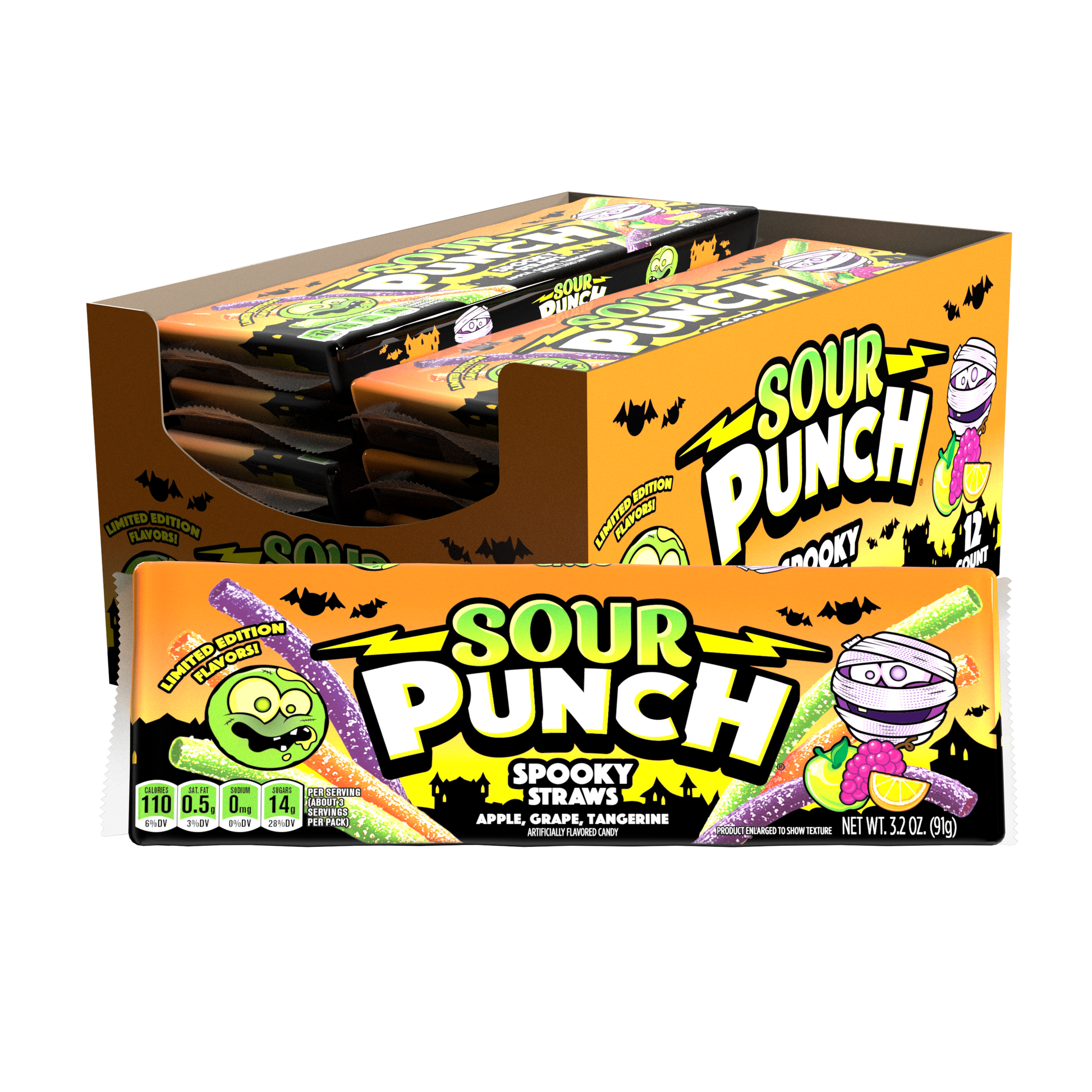 12-Pack of SOUR PUNCH Spooky Straws Halloween Candy Trays