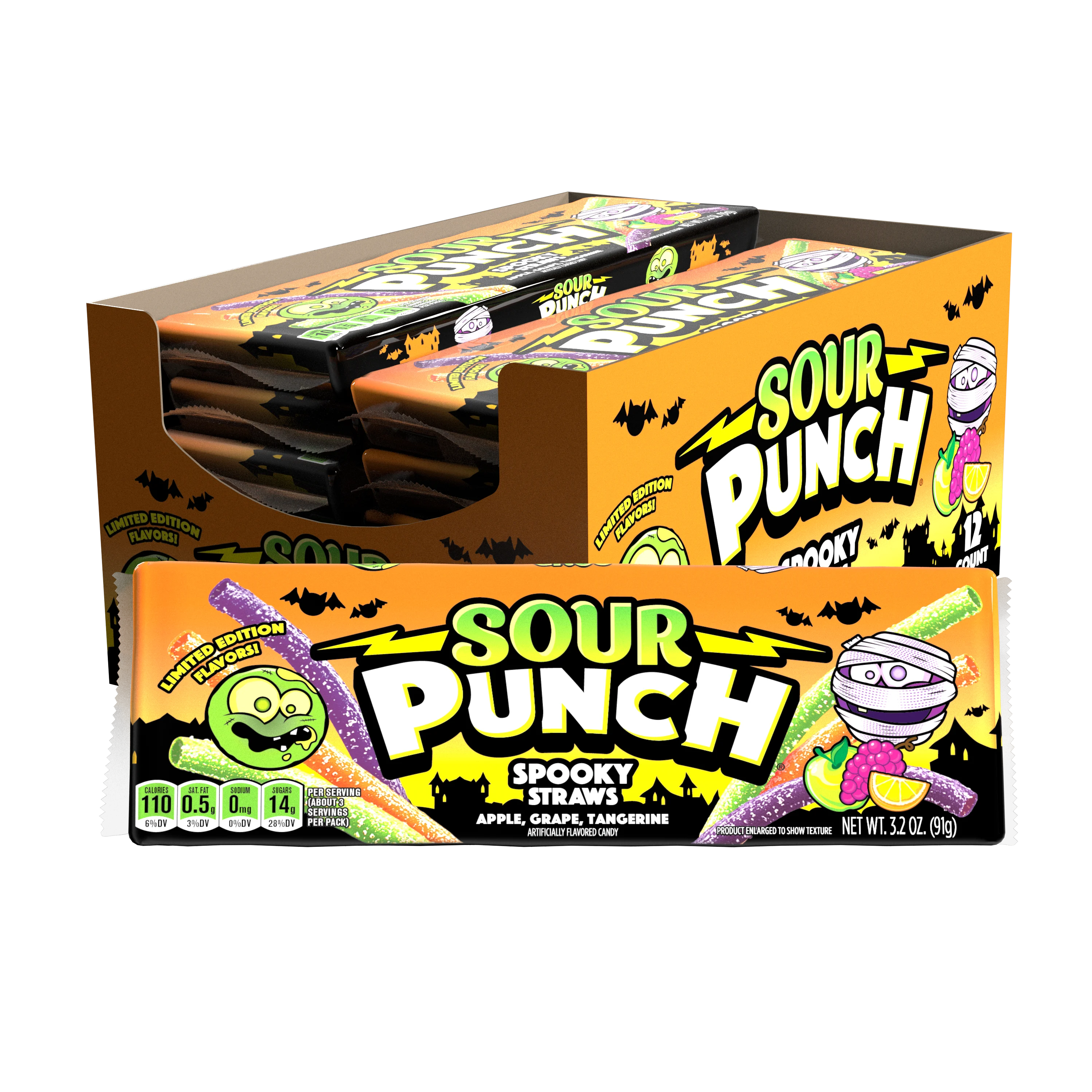 12-Pack of SOUR PUNCH Spooky Straws Halloween Candy Trays