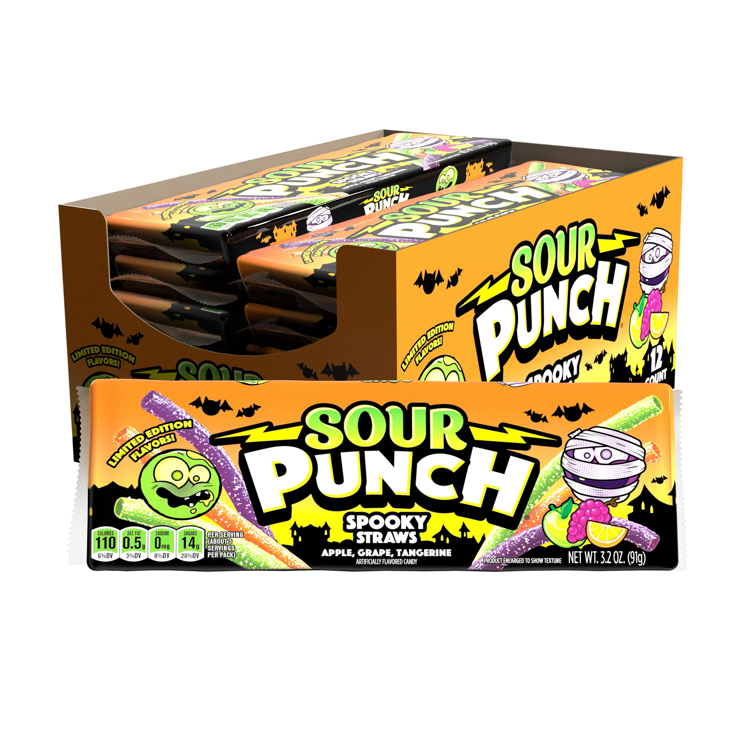 12-Pack of SOUR PUNCH Spooky Straws Halloween Candy Trays