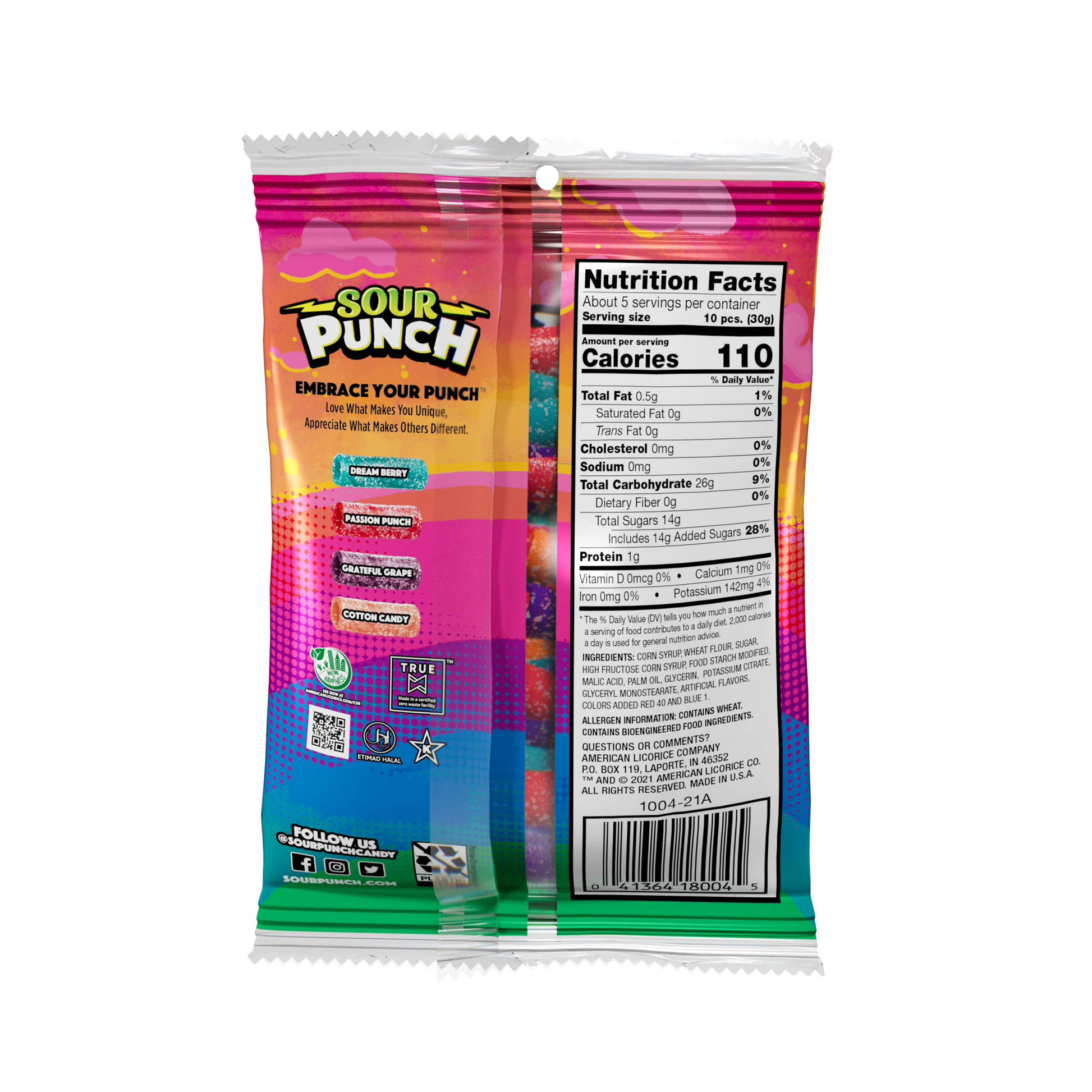 Back of Sour Punch Sweet (not sour) Bites Assorted Candy 5oz bag