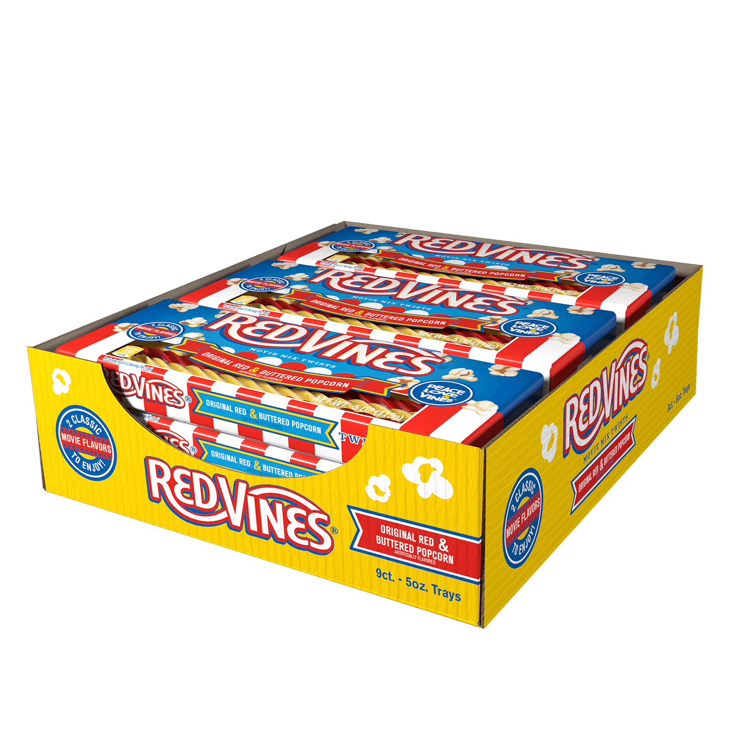 9-Count Caddy of Red Vines Buttered Popcorn & Original Red Twists 5oz Trays